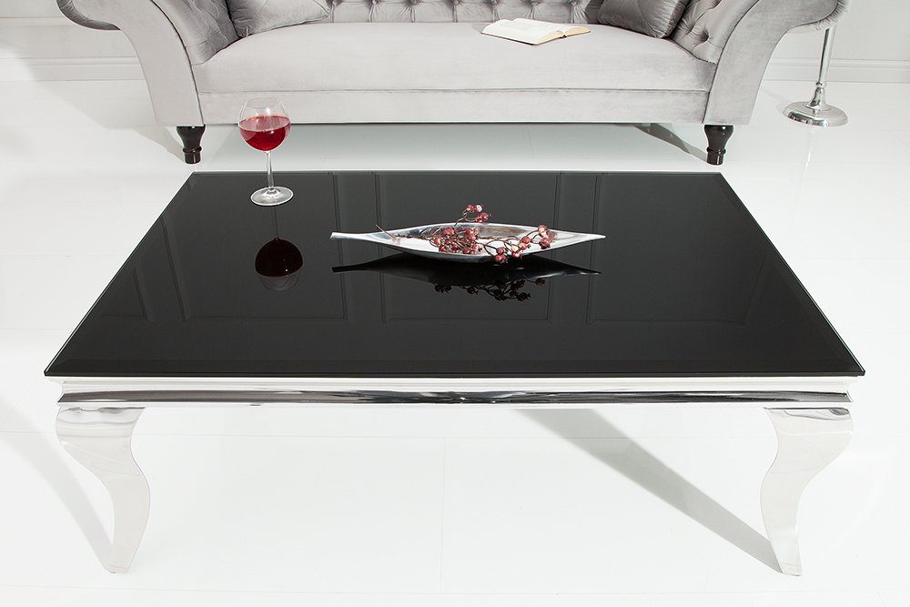 riess-ambiente Couchtisch MODERN BAROCK Glasplatte schwarz, · Wohnzimmer Edelstahl 100cm · · eckig