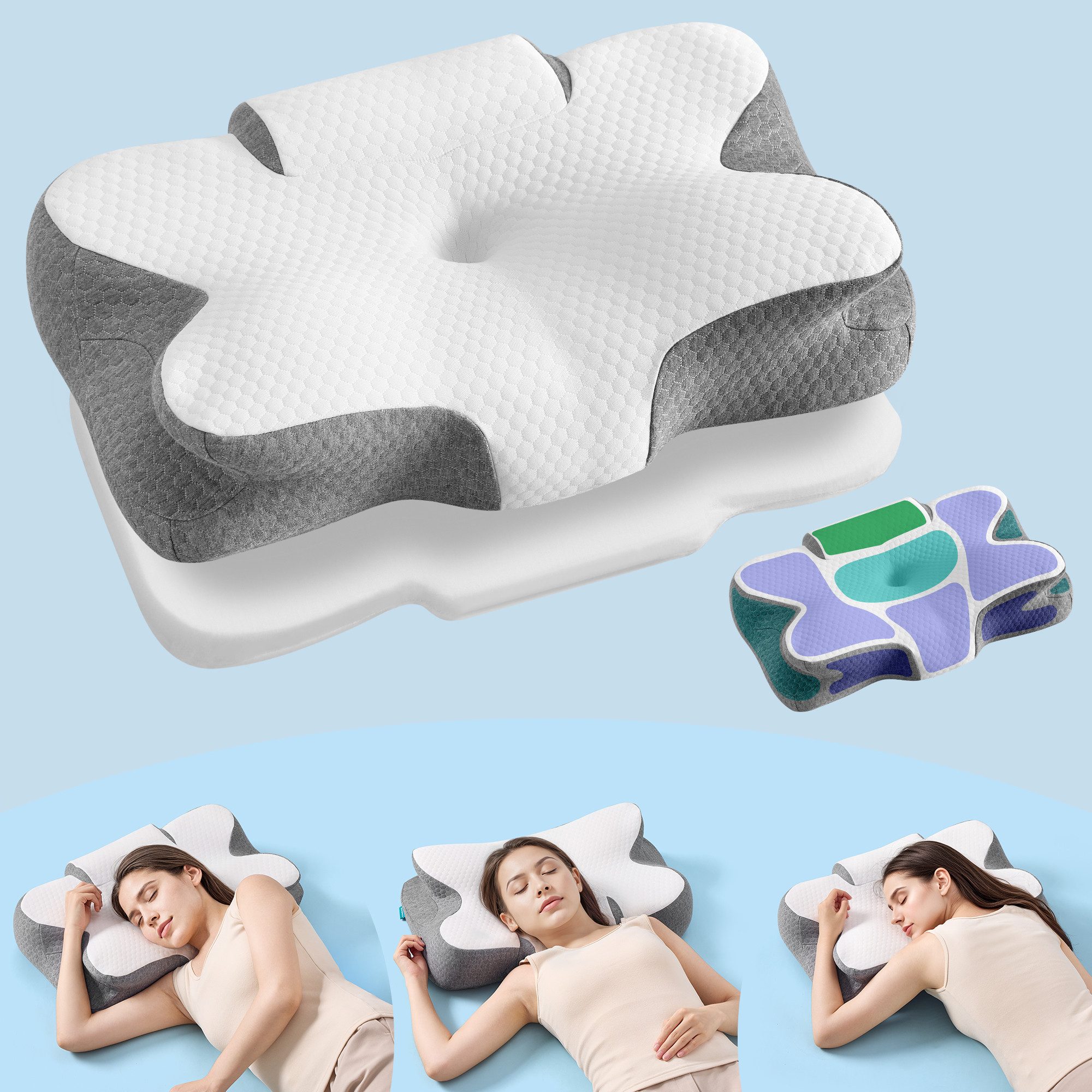 SONGMICS Nackenstützkissen, Kopfkissen, höhenverstellbar, Memory Foam für S günstig online kaufen
