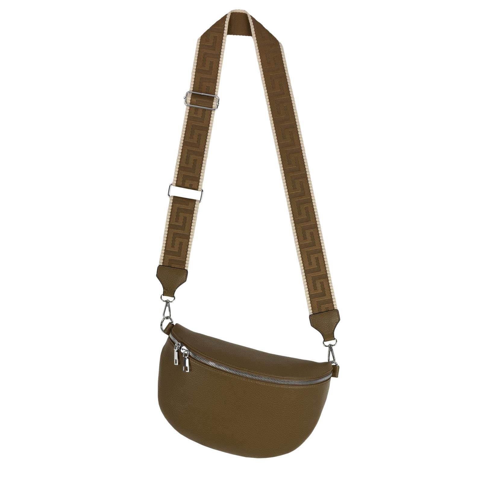 EAAKIE Gürteltasche Bauchtasche XL Umhängetasche Crossbody-Bag Hüfttasche Kunstleder Italy, als Schultertasche, CrossOver, Umhängetasche tragbar OLIVE