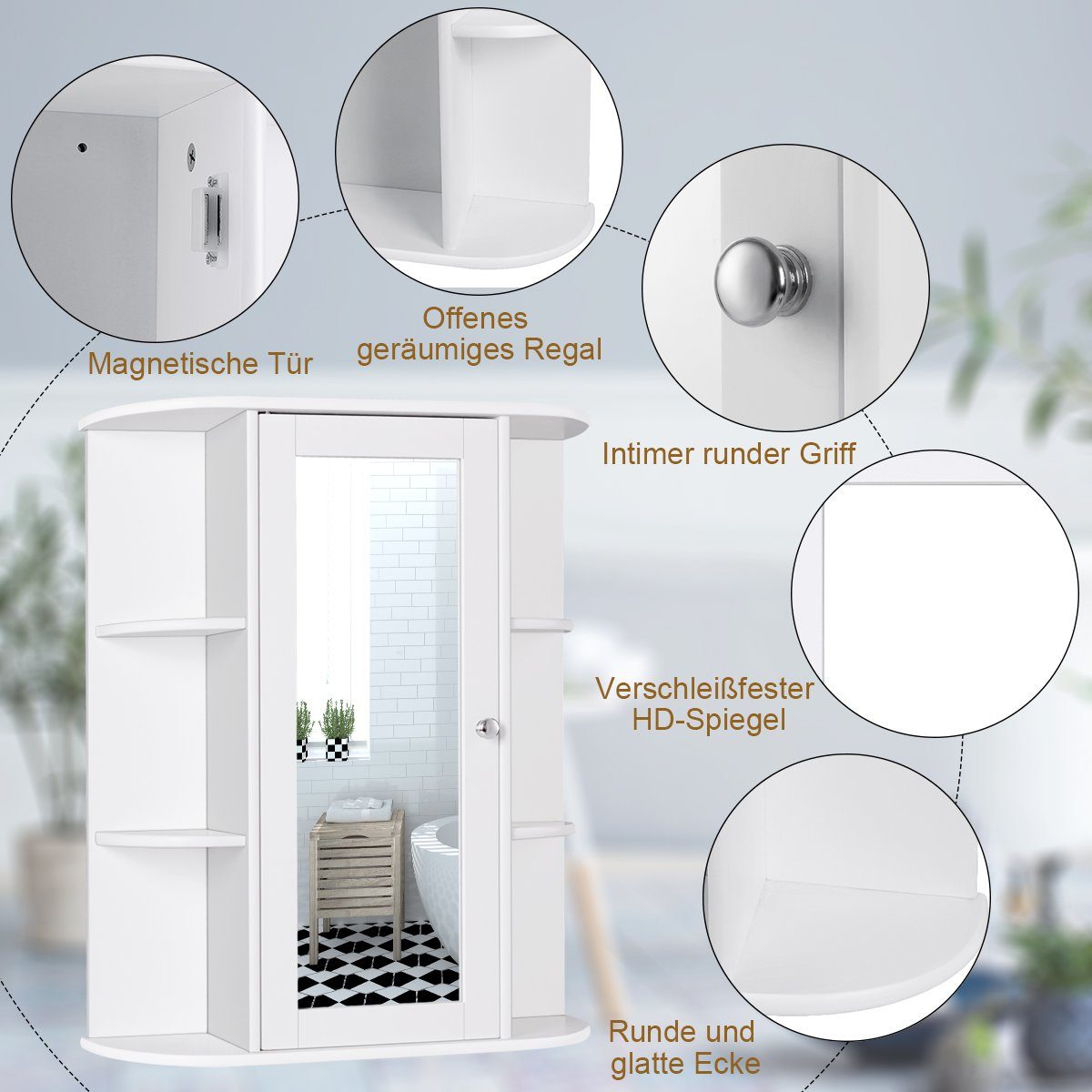COSTWAY Spiegelschrank Hängeschrank mit Spiegel, Ablagen – Bild 4 von 5