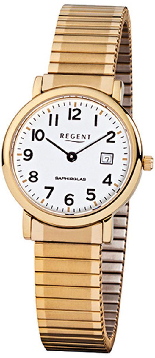 Herren-Armbanduhr Herren Quarzuhr gold Armbanduhr Damen, Analog, Regent goldarmband Damen rund, (ca. 28mm), Regent klein Edelstahl