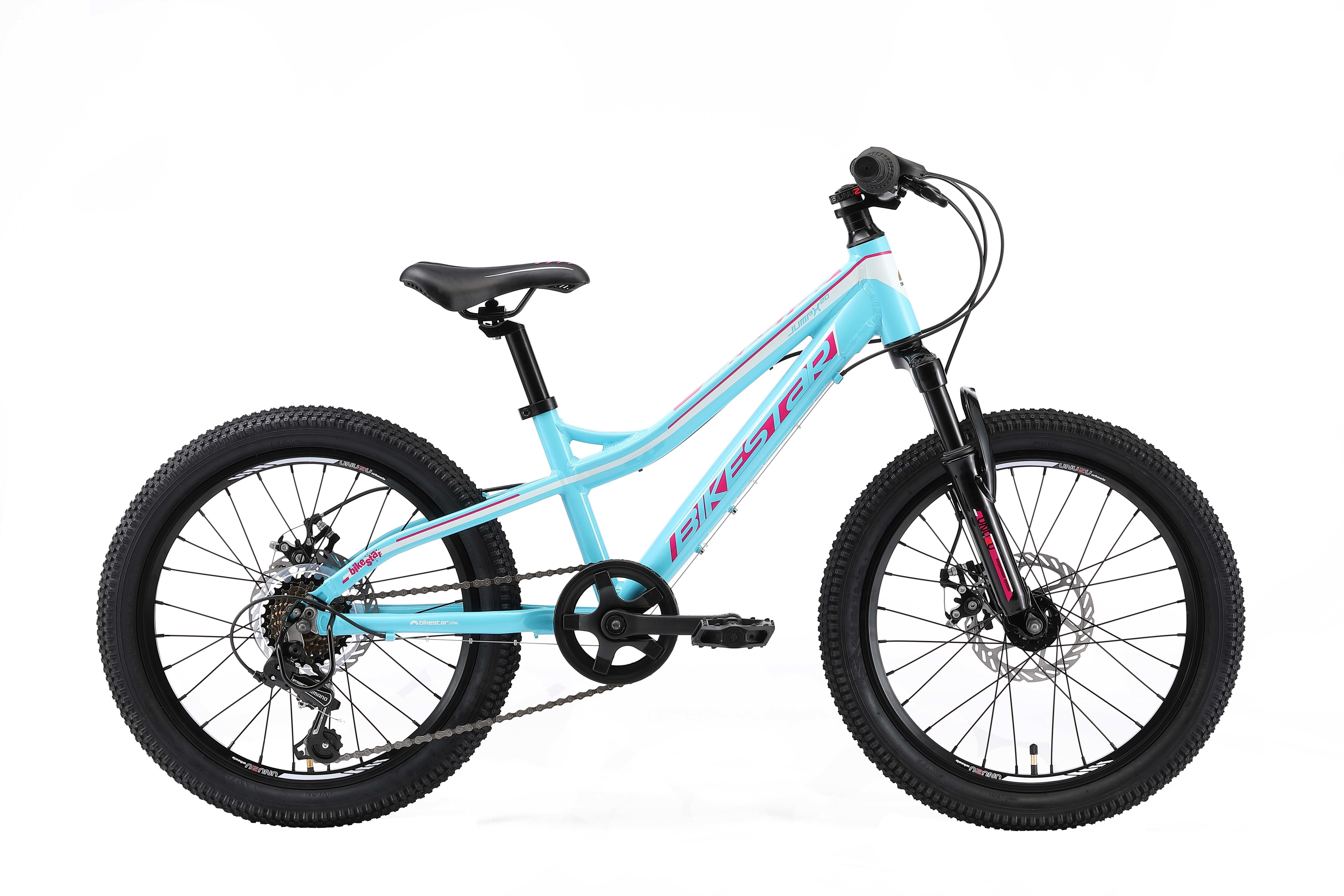 Bikestar Mountainbike 20 Zoll Aluminium Kinderfahrrad, 6 - 9 Jahre, Mädchen, Jungen, 7 Gang Shimano Tourney RD-TY300 Schaltwerk, Kettenschaltung, Scheibenbremsen, Rahmen 28 cm, Hardtail