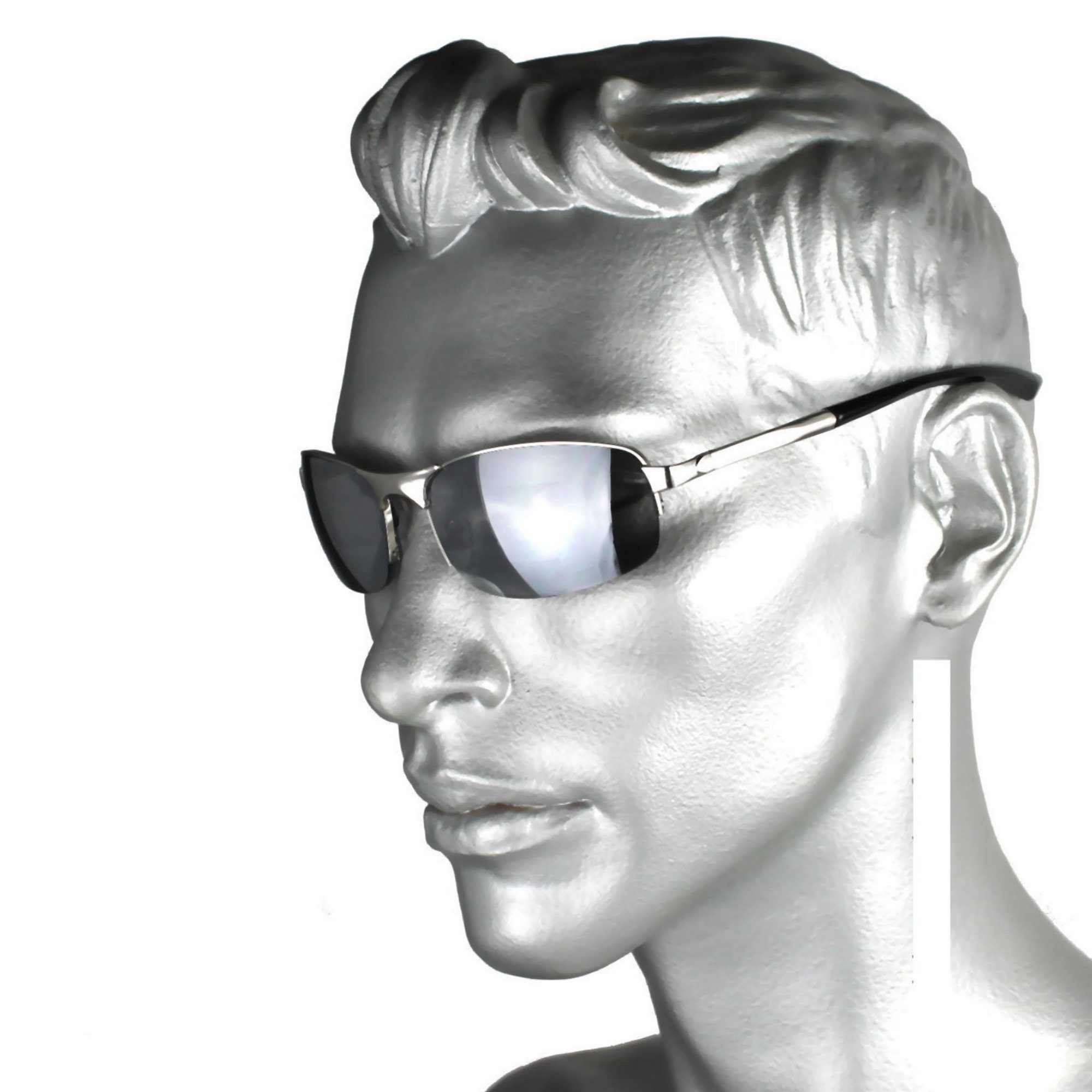 Rennec Sonnenbrille (Markenbrille mit Brillenbox und Brillenbeutel, schmale Metall Sonnenbrille Edelstahl mit Federscharniere) Halbrand Brille mit Federgelenke Blau Verspiegelt oder Schwarz Getönt