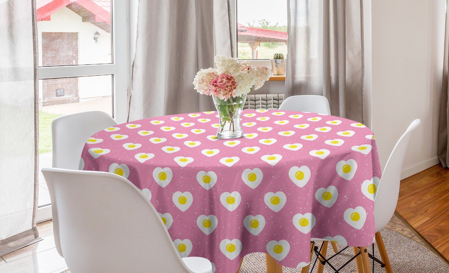 Abakuhaus Tischdecke Kreis Tischdecke Abdeckung für Esszimmer Küche Dekoration, Romantisch Herz-geformte Eier Entwurf