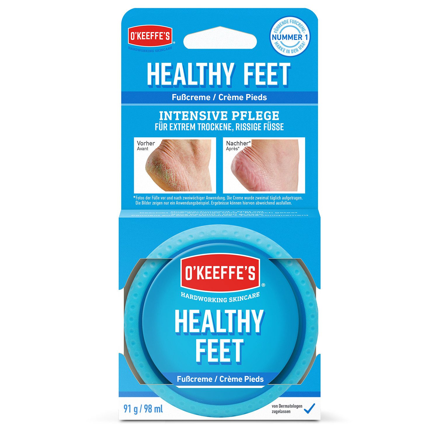 O'KEFFE'S Fußcreme Healthy Feet, 91 g, 1-tlg., Für extrem trockene, rissige Füße, Fördert Feuchtigkeitsversorgung