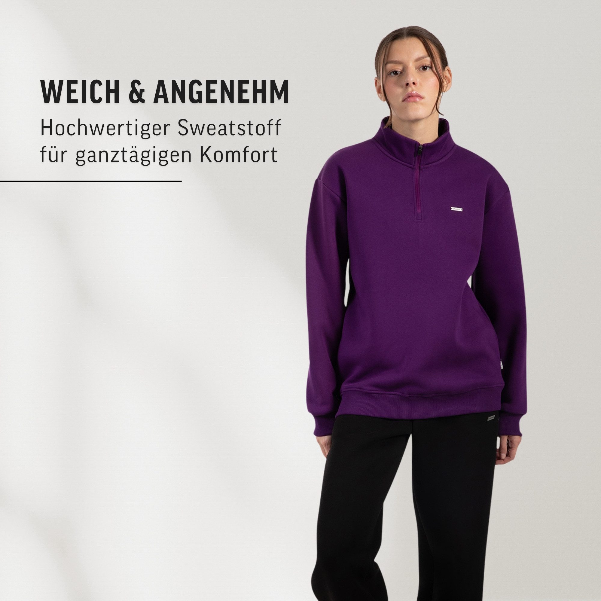 Smilodox Sweatshirt Unisex Jago, Half Zip Sweater, Regular Fit, Metalllabel, hoher Kragen Weicher Sweatstoff Langarmshirt Pulli Sport Streetstyle Alltag