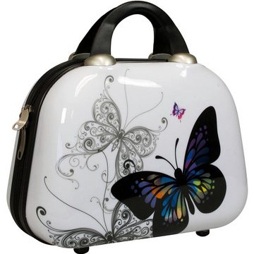 Trendyshop365 Beautycase Butterfly bunt, Design Schmetterling (Hartschale, 1-tlg., für Damen und Mädchen), Polycarbonat, mit Schulterriemen und Halteschlaufe für Koffer