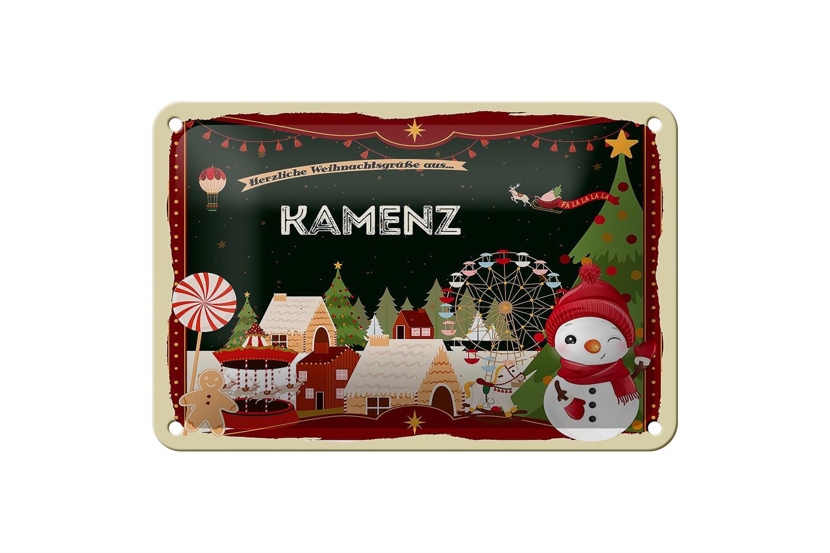Metallschild Weihnachten Grüße aus KAMENZ 18x12cm