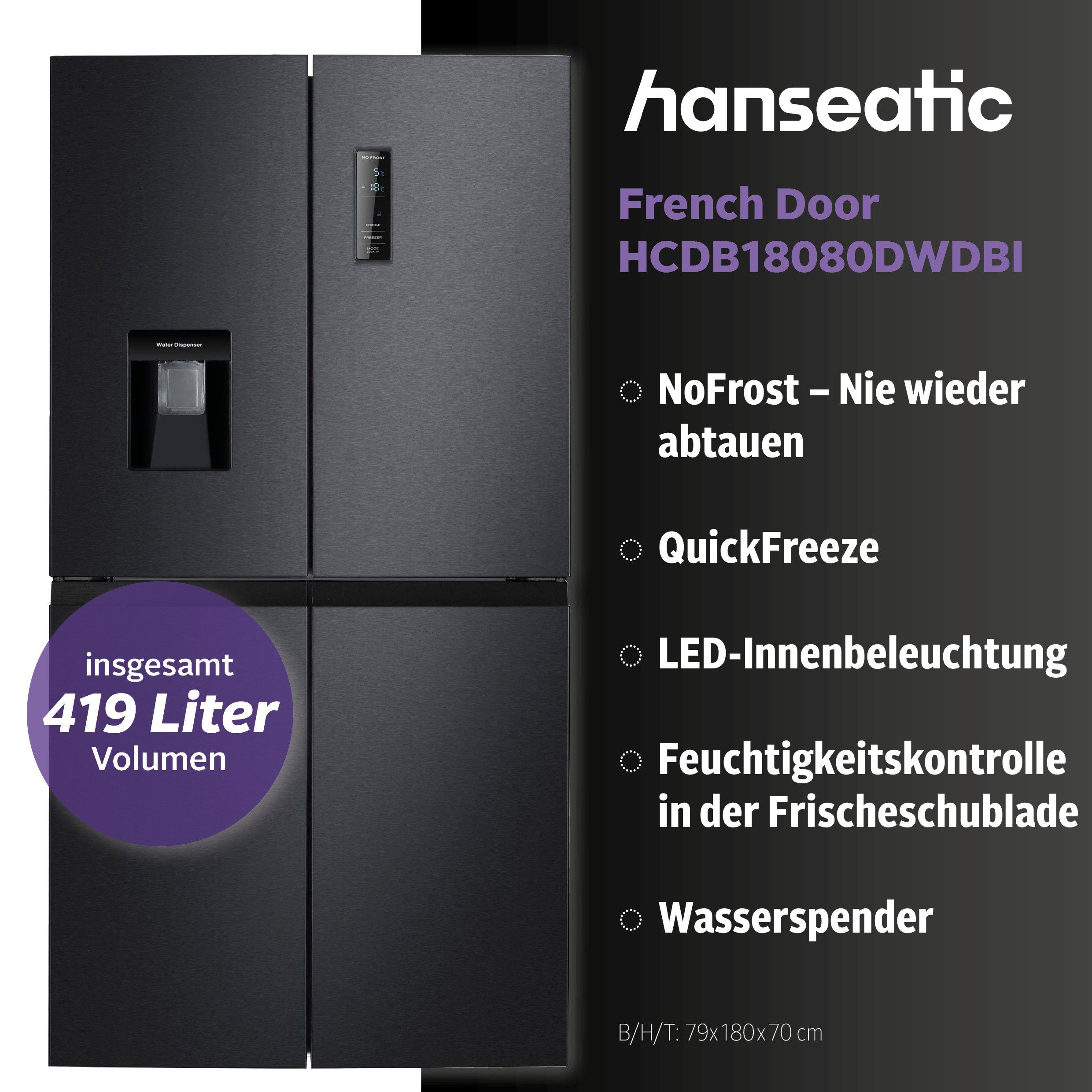 Hanseatic Multi Door HCDB18080DWDBI, 180 cm hoch, 79 cm breit, inkl. 3 Jahre Herstellergarantie