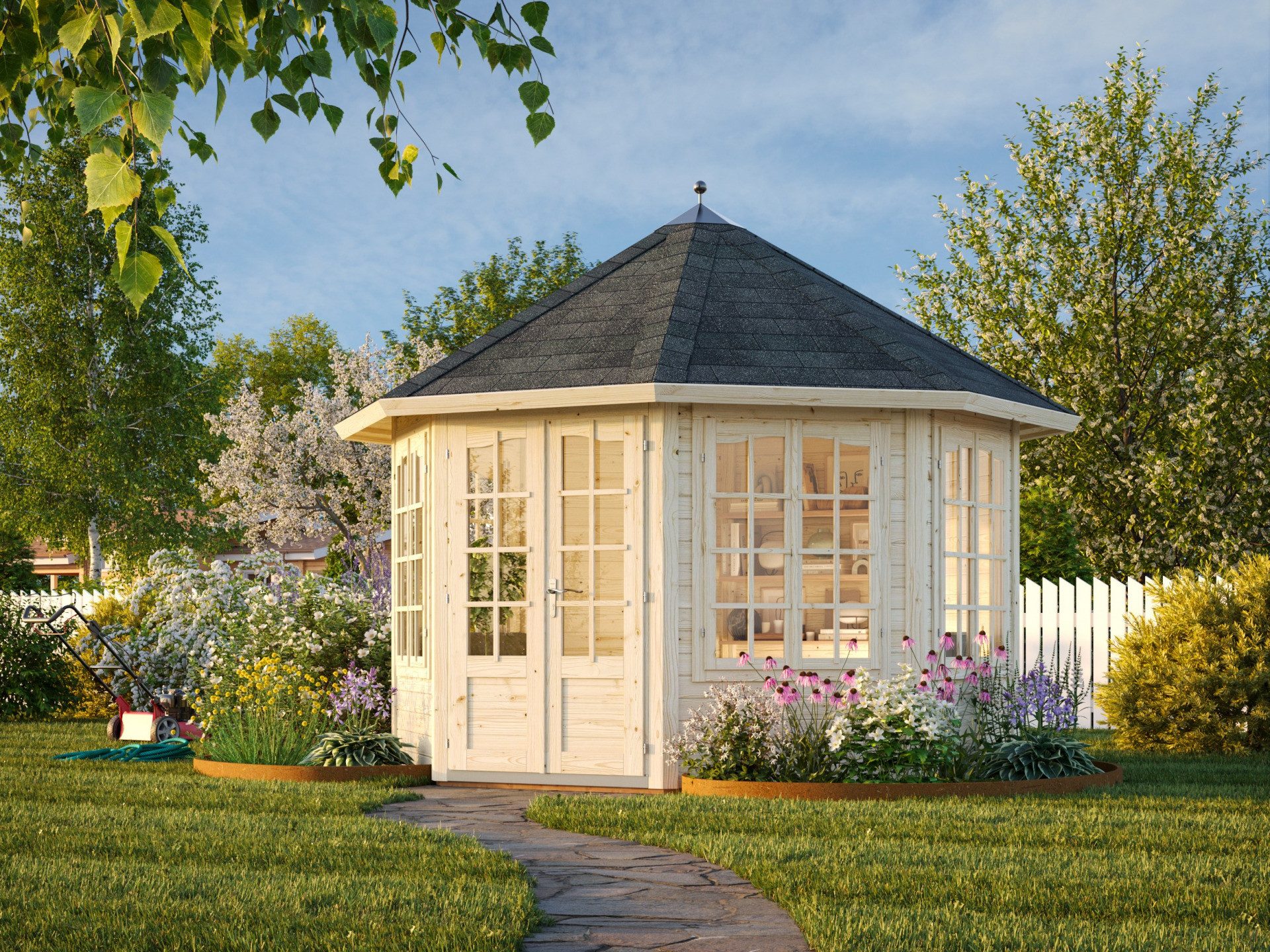 Palmako Gartenhaus 4x3m Pavillon Holz Veronica 4 9,2, BxT: 337x406 cm, mit 19 mm Fußboden, ohne Dacheindeckung