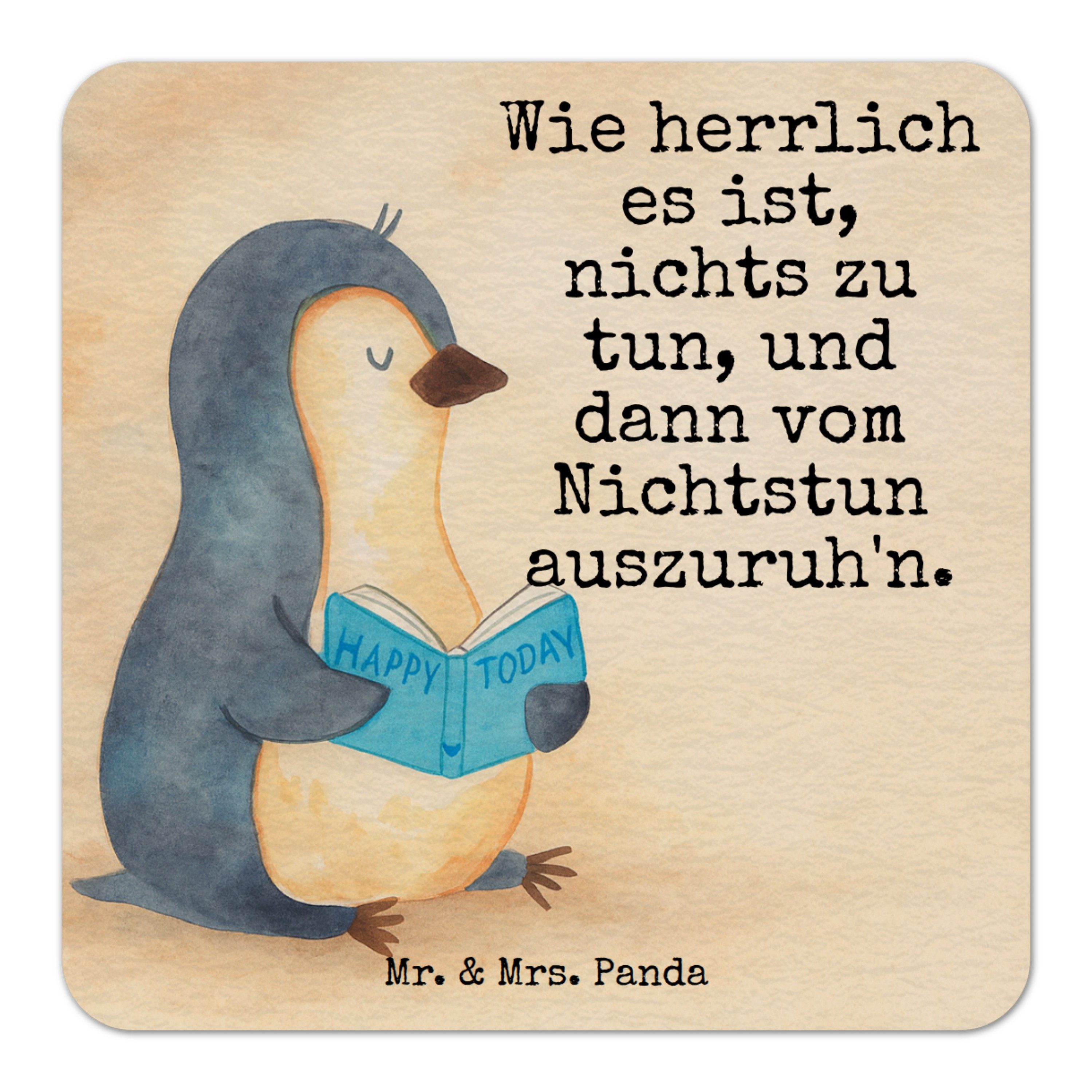 Wohndecke Pinguin Buch Design, Tassenuntersetzer 25er Set, Weiß, Urlaub, Pappun, Mr. & Mrs. Panda, Nichtstun bieruntersetzer Tassenuntersetzer