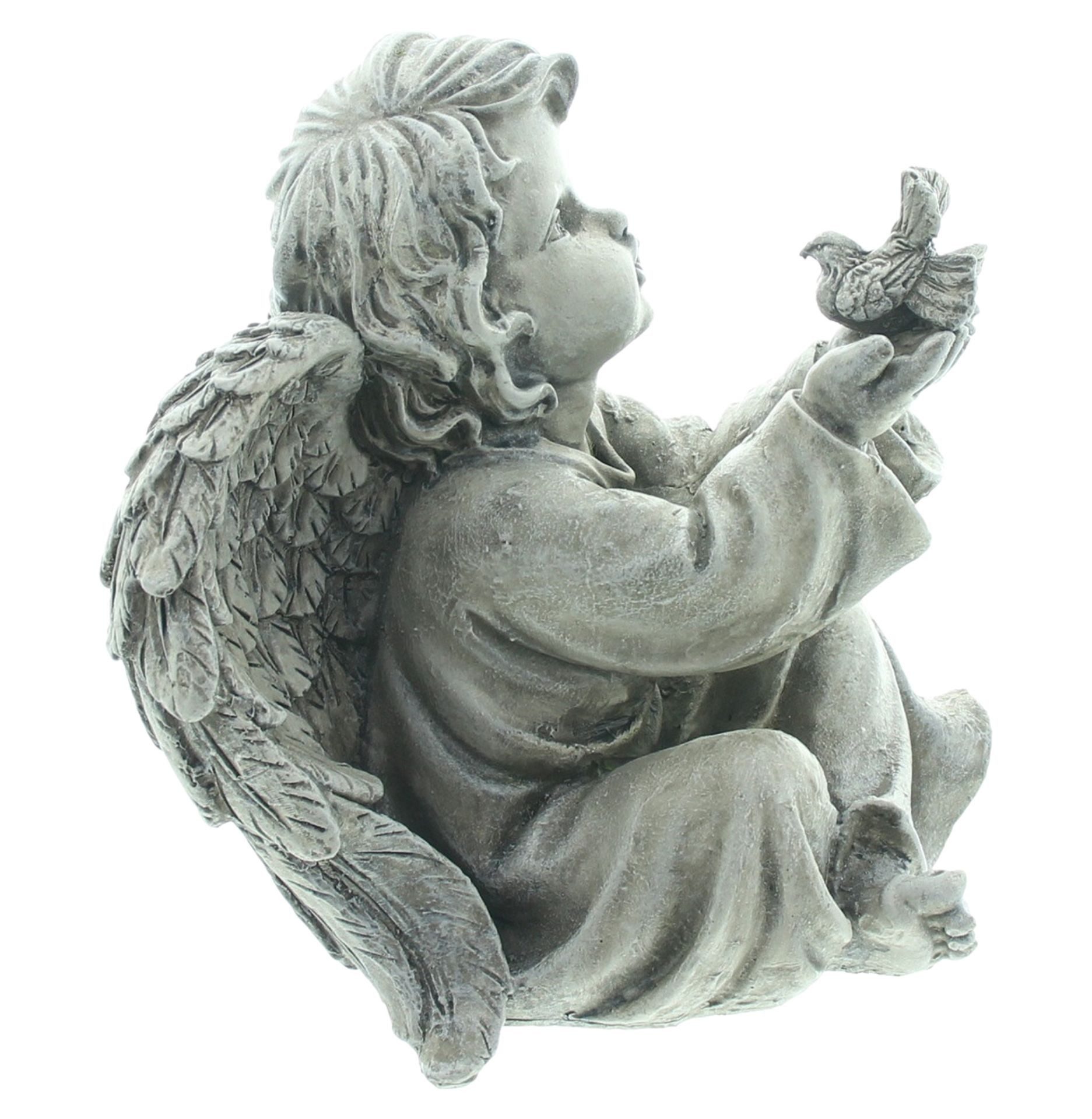 Home-trends24.de Engelfigur Engel Figur mit Vogel Grabschmuck Deko Weihnachten Grabengel