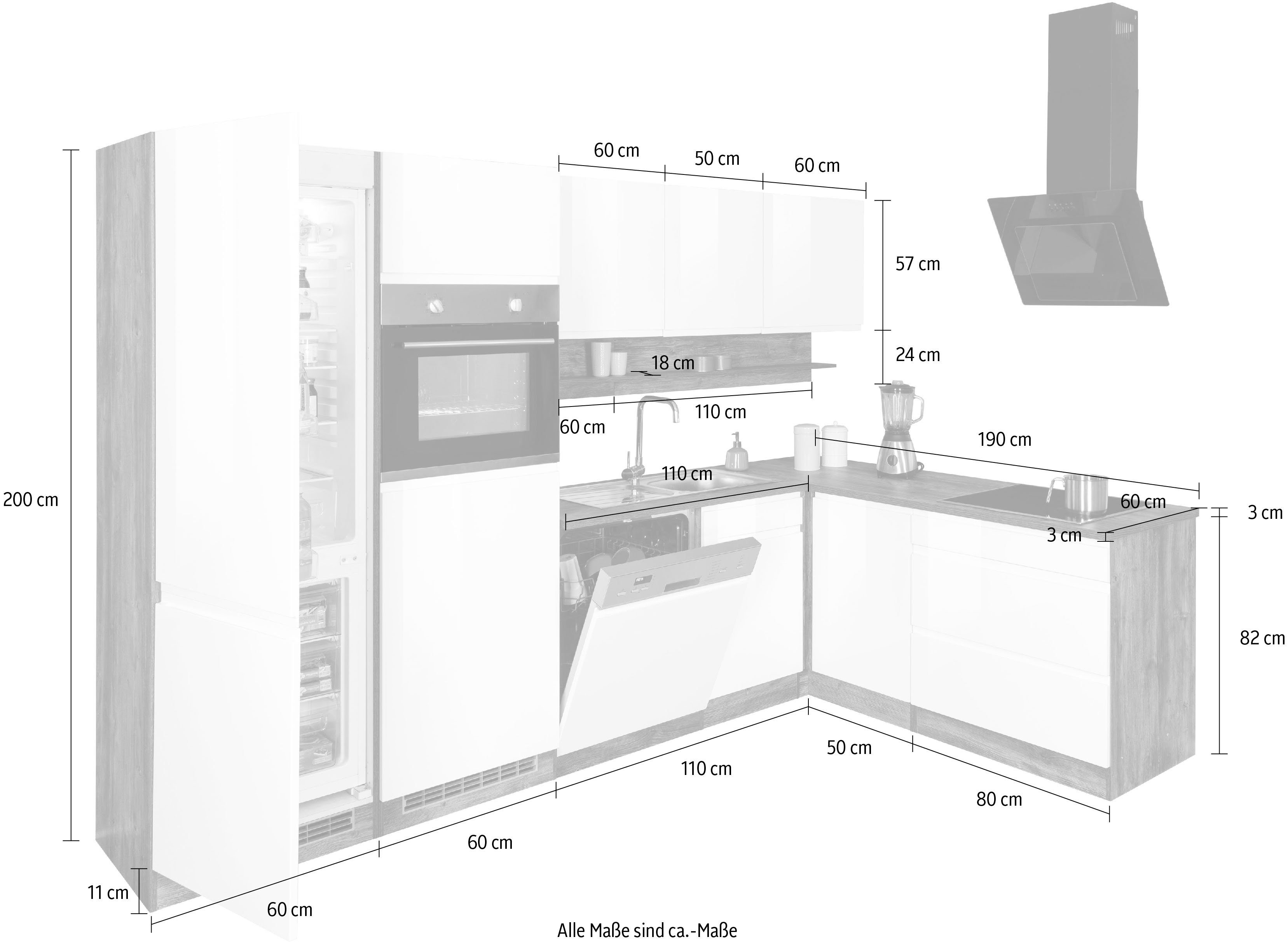 KOCHSTATION Winkelküche KS-Virginia, Stellbreite 290/190 cm cm, wahlweise mit Induktion