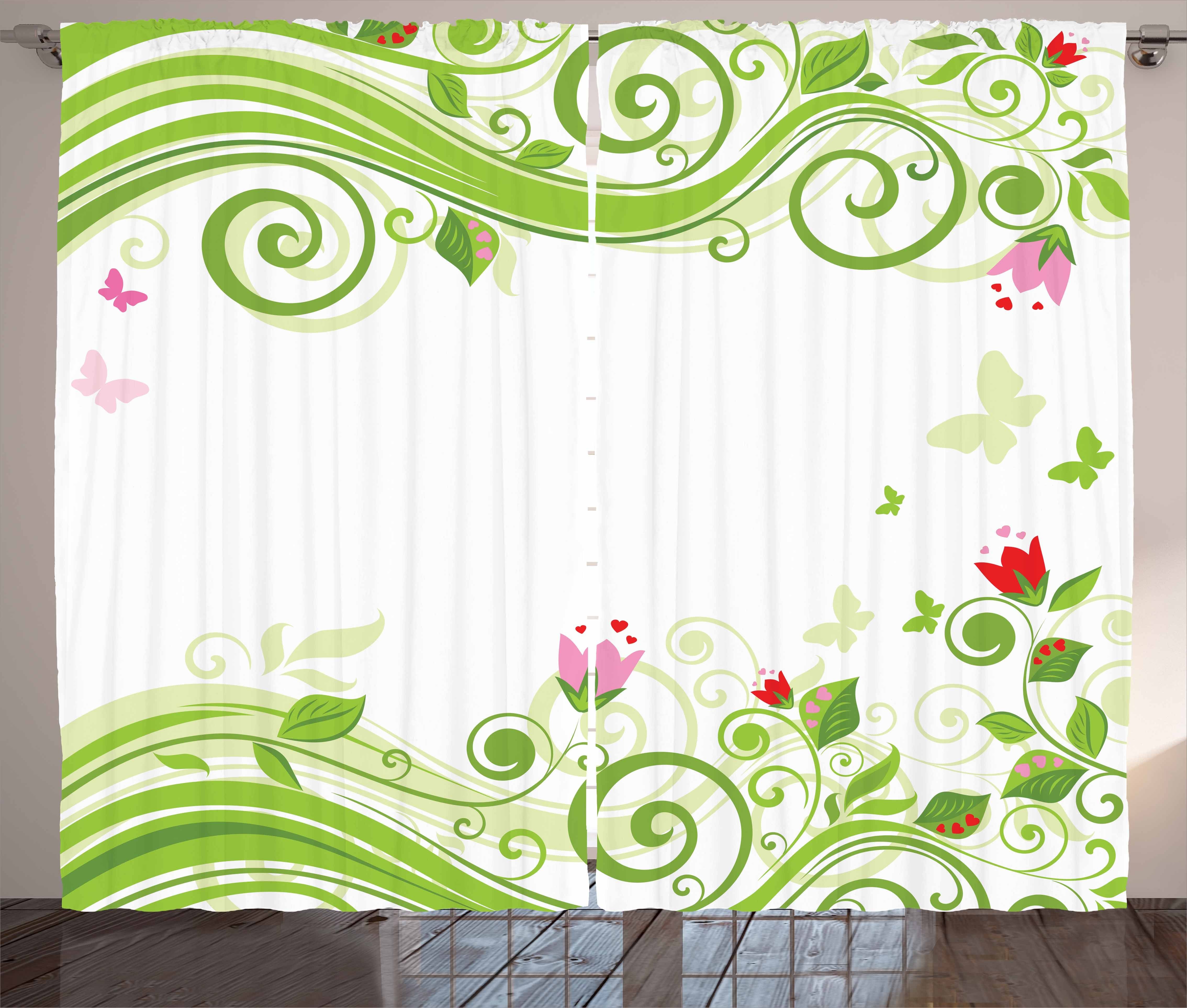 Gardine Schlafzimmer Kräuselband Vorhang mit Schlaufen und Haken, Abakuhaus, Green Flower Blühende Stripes