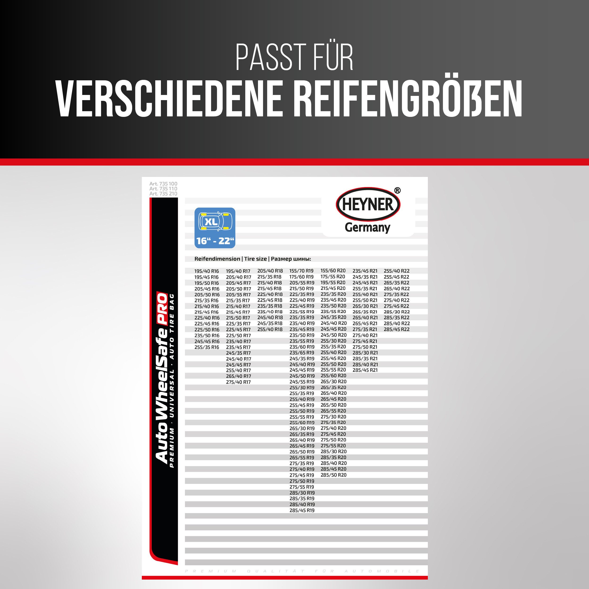 HEYNER Tire Bag SUV XL for 16-22 inch tires, protector with carrying handle & bag (1-piece)