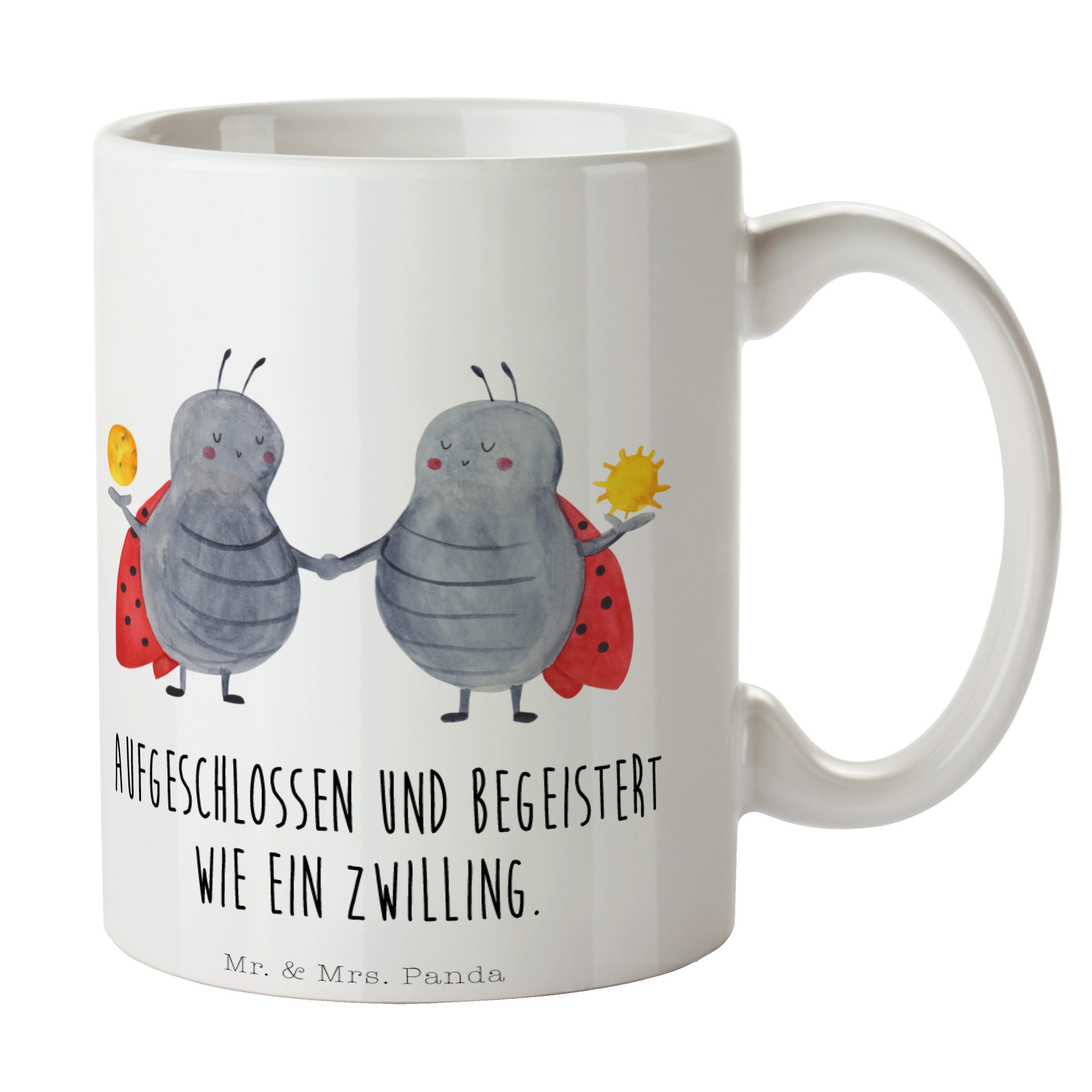 Geschenk, Ho, Weiß Mr. & Juni, Keramik Mrs. Panda - Tasse Zwilling Sternzeichen Geschenk - Aszendent,