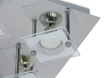 TRANGO LED Deckenleuchte, Dimmfunktion, 4-flammig 3178SD LED Deckenleuchte in Eckig *SAM* inkl. 4x 5 Watt 3 Stufen dimmbar GU10 LED Leuchtmittel 3000K warmweiß mit satinierten Glas-Lampenschirme, Deckenlampe, Wandleuchte, Badlampe