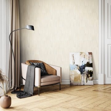 Newroom Vliestapete, Beige Tapete Modern Muster - Mustertapete Retro Creme Weiß Geometrisch Grafisch Linien Verlauf für Wohnzimmer Schlafzimmer Küche