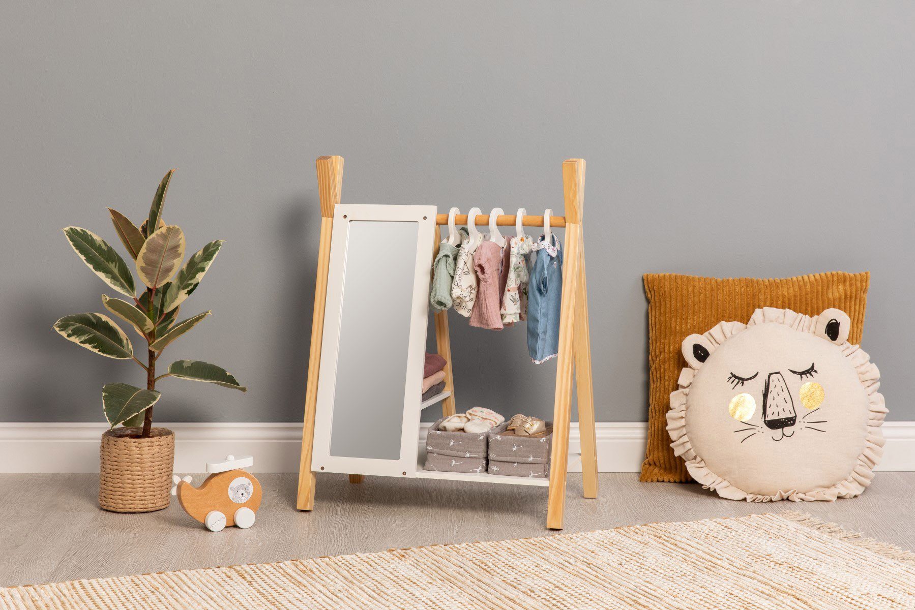 MUSTERKIND® Puppenkleiderschrank Puppen-Garderobe - Viola, natur/weiß günstig online kaufen