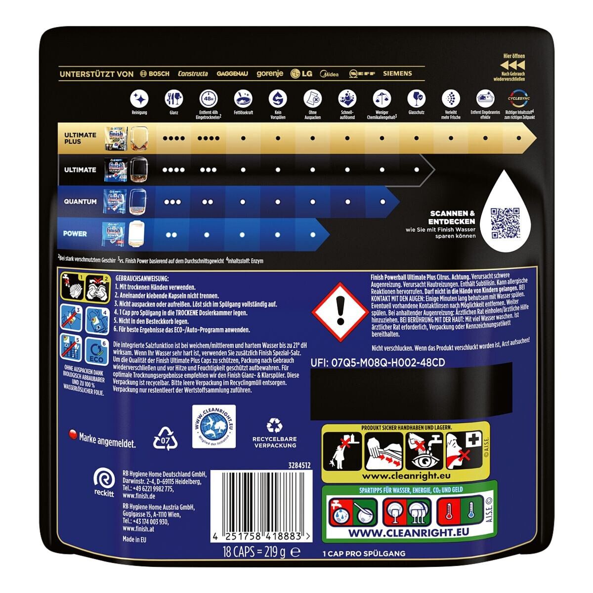 FINISH Powerball Ultimate Plus All in 1 Citrus Spülmaschinentabs (18 Caps)