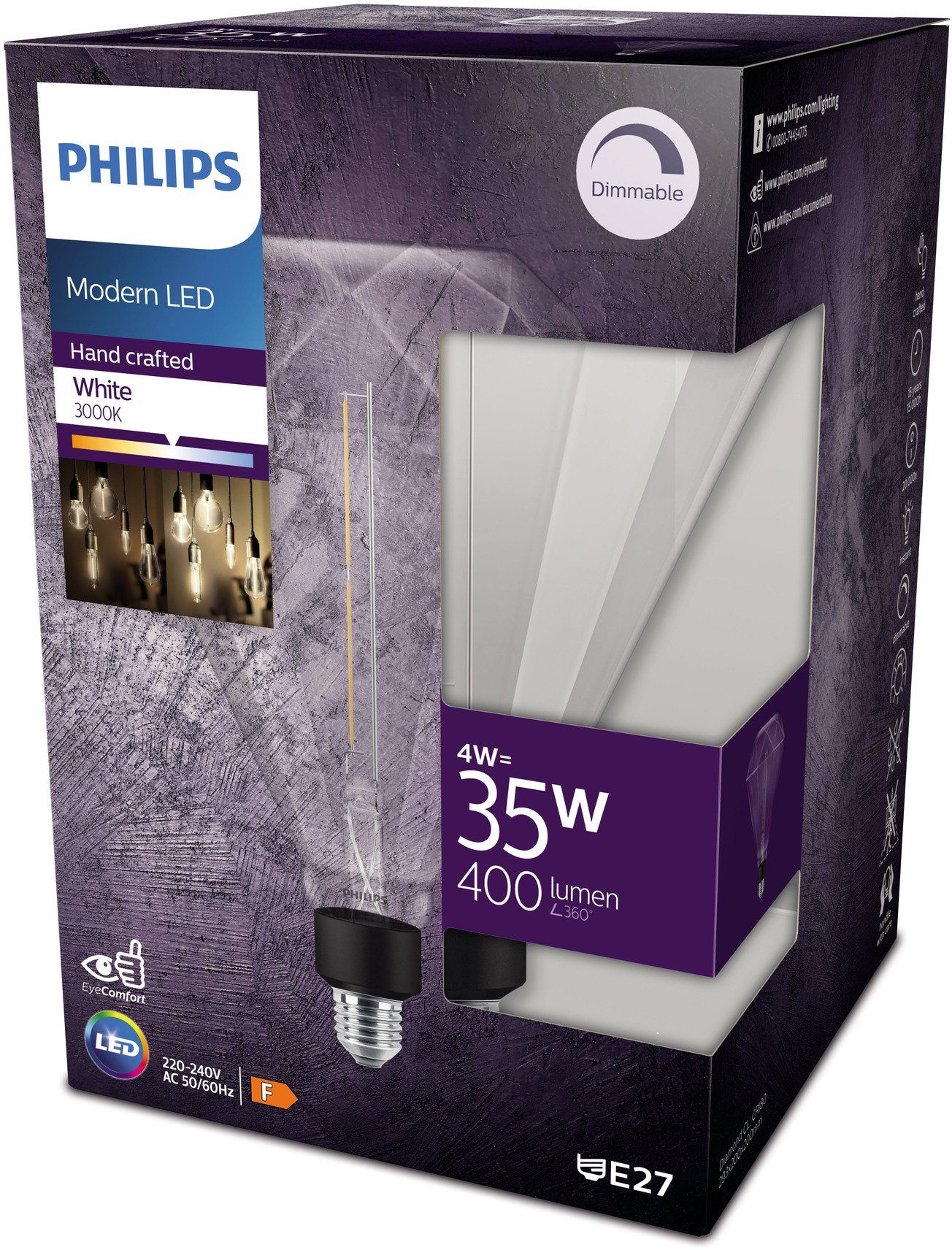 1er LED XL-35W E27 Diamond, klar St., Warmweiß Warmweiß, Lampe LED-Leuchtmittel dimmbar Philips 1 E27,
