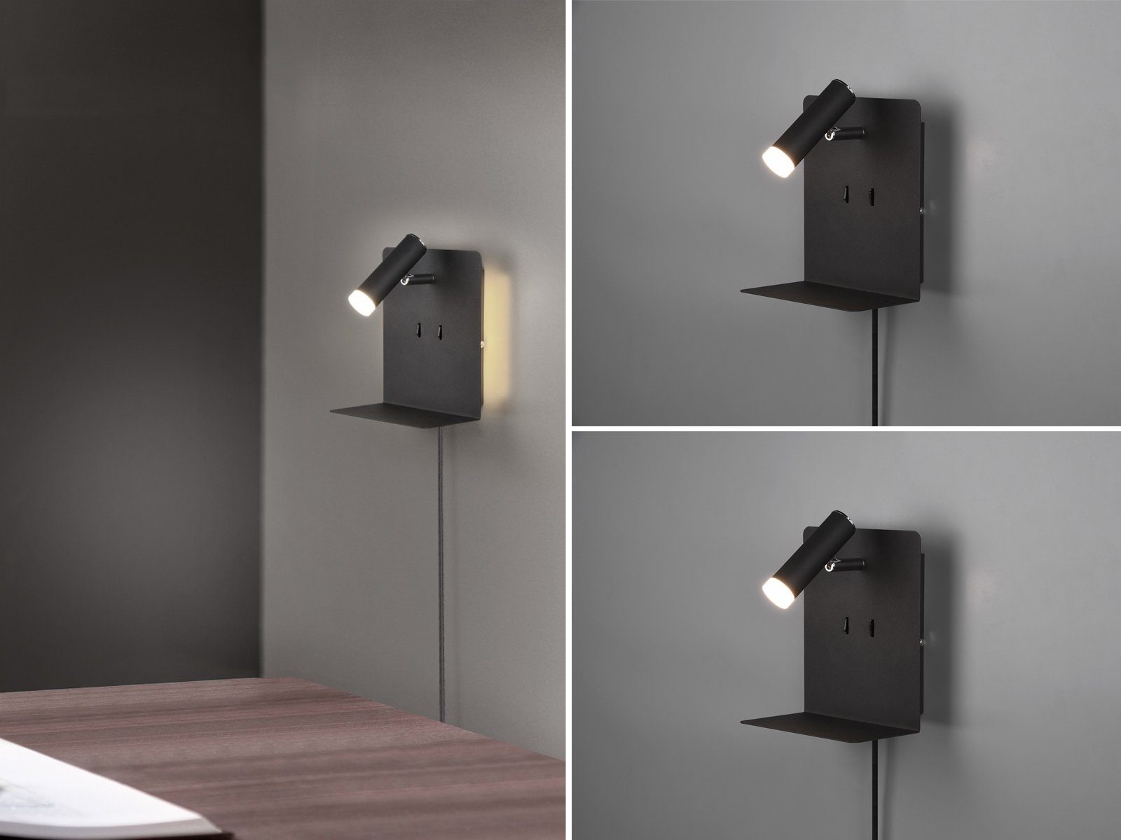 TRIO Leuchten LED Wandleuchte, USB-Anschluss mit Ladefunktion, LED fest integriert, Warmweiß, mit Kabel, Schalter Stecker für Steckdose und USB Ladefunktion H: 20cm