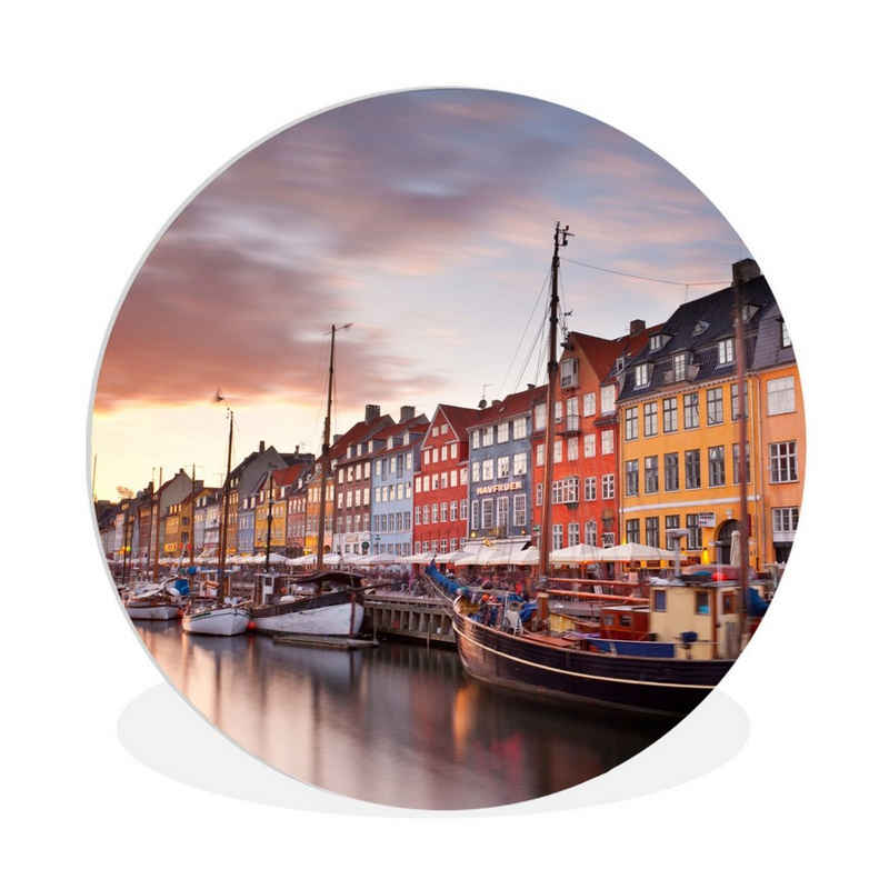 MuchoWow Gemälde Sonnenuntergang in Nyhavn Kopenhagen - Dänemark, (1 St), Kreis Wanddekoration Forex, Rundes Wandbild, Wohnzimmer, 30x30 cm