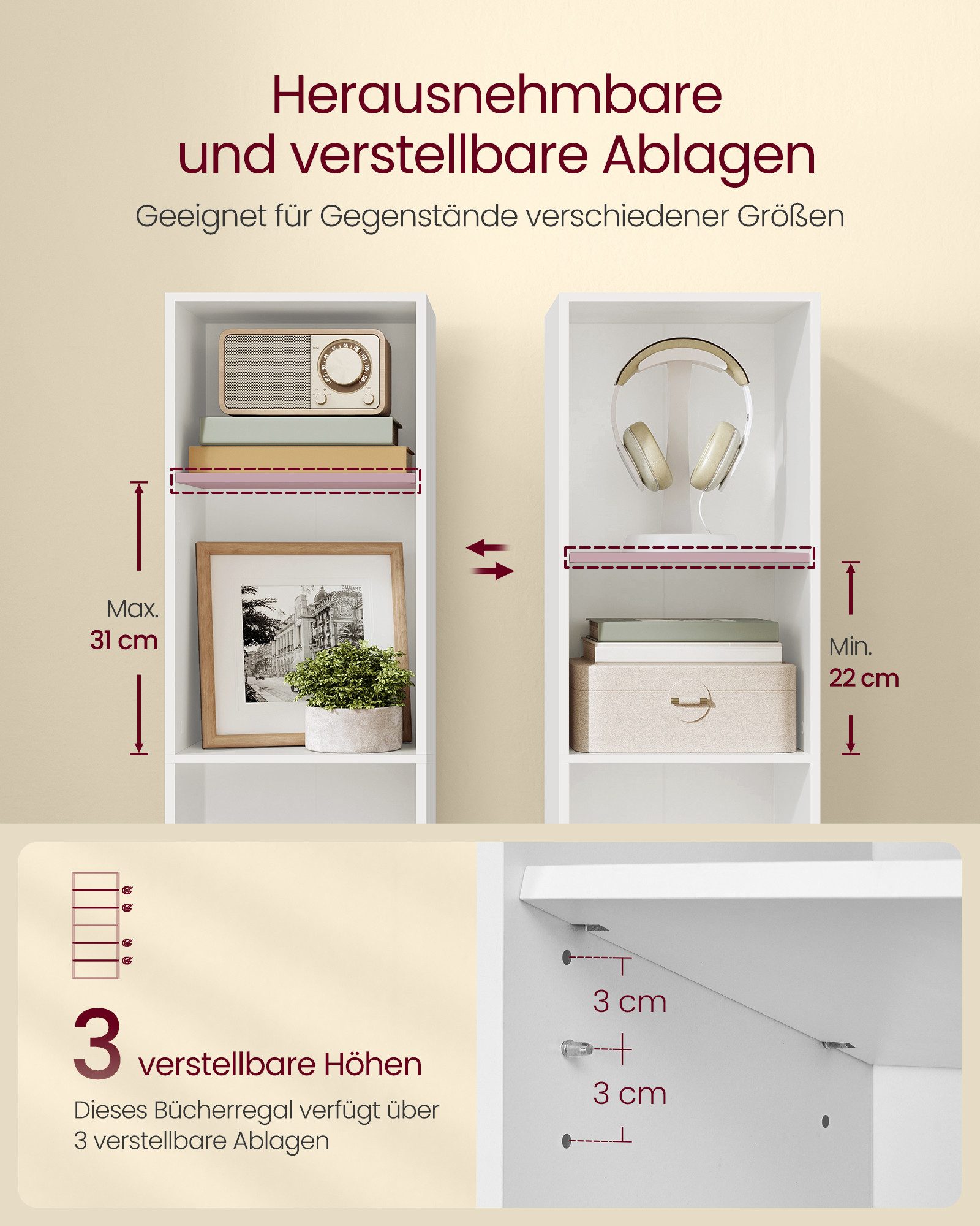 VASAGLE Bücherregal mit verstellbaren Ablagen, für Wohnzimmer, Homeoffice, Schlafzimmer, mit 5/6 Ebenen, offenes Aufbewahrungsregal, 24 x 30,2 x 134,2 cm