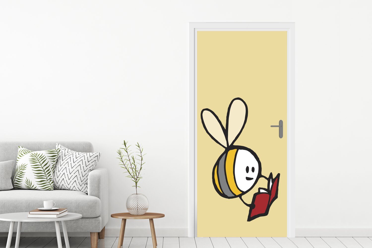 Tür, für einer 75x205 Matt, Fototapete (1 MuchoWow cm St), Buch, Biene bedruckt, Illustration Türtapete mit Türaufkleber, einem