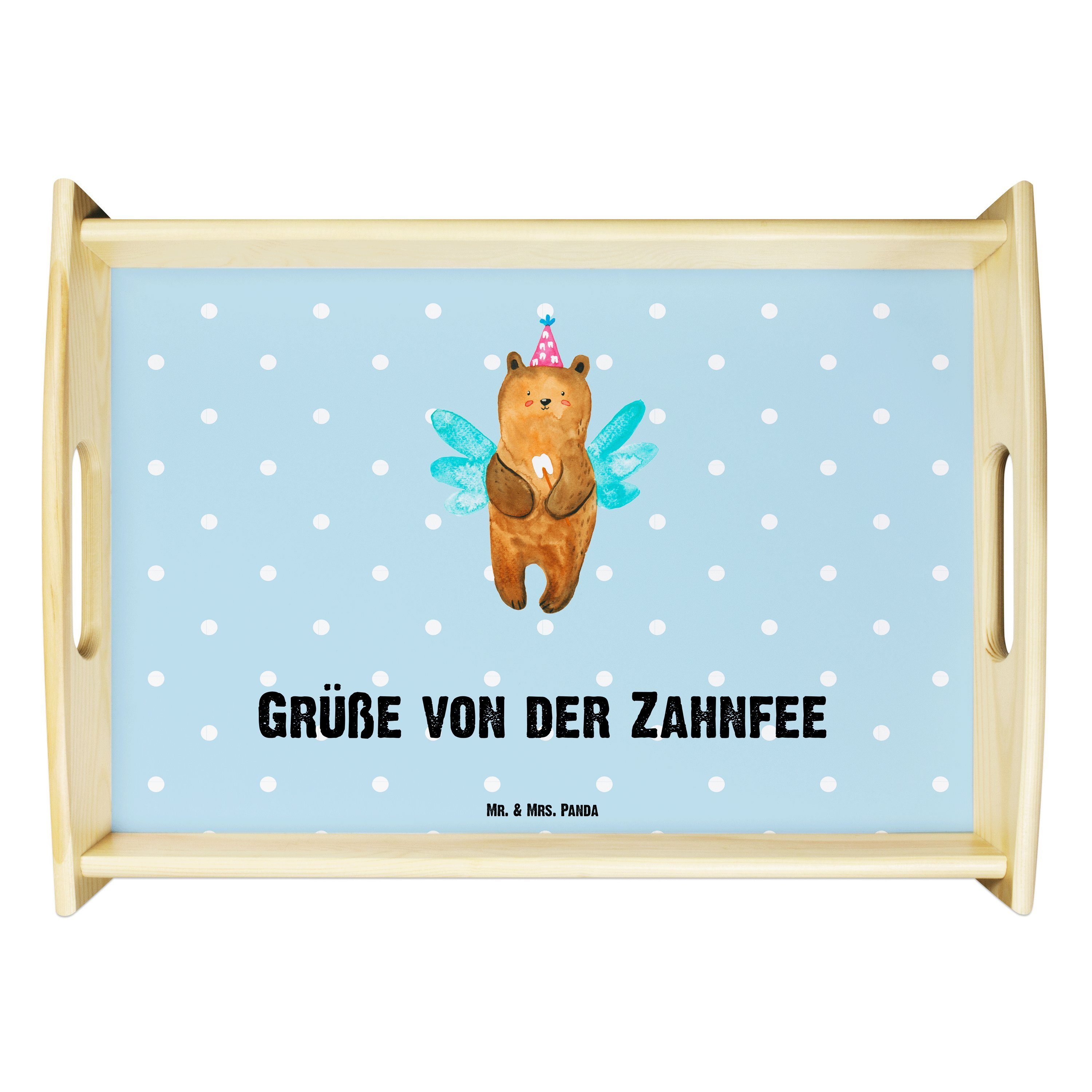 Mr. Echtholz Zahnfee Frühstückstablett, Pastell Panda & Blau Bär Geschenk, - lasiert, Tablett (1-tlg) D, Mrs. - Teddybär,