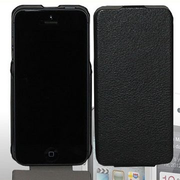 Melko Handyhülle Handycover Schutzhülle für das iPhone 5 in Schwarz Aufklappbar Handytasche Etui Displayschutz 10,2 cm (4 Zoll), Für iPhone 5