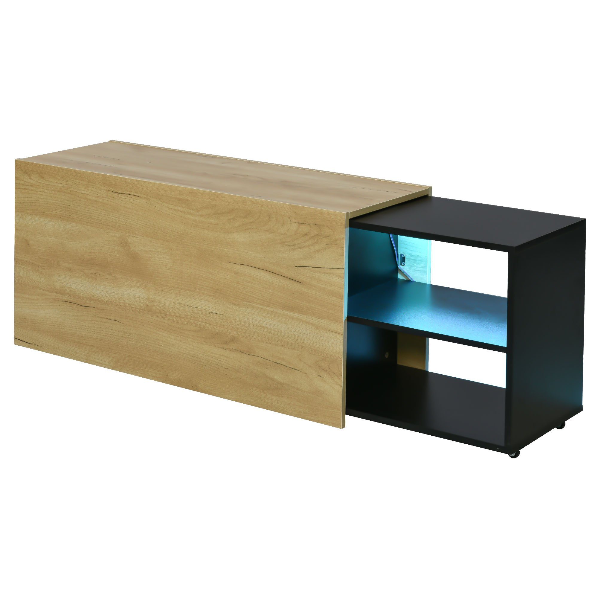 Sweiko TV-Schrank (ausziehbarer TV-Tisch mit offenem multifunktionaler Regal, Couchtisch) und 180*38*50cm LED-Beleuchtung