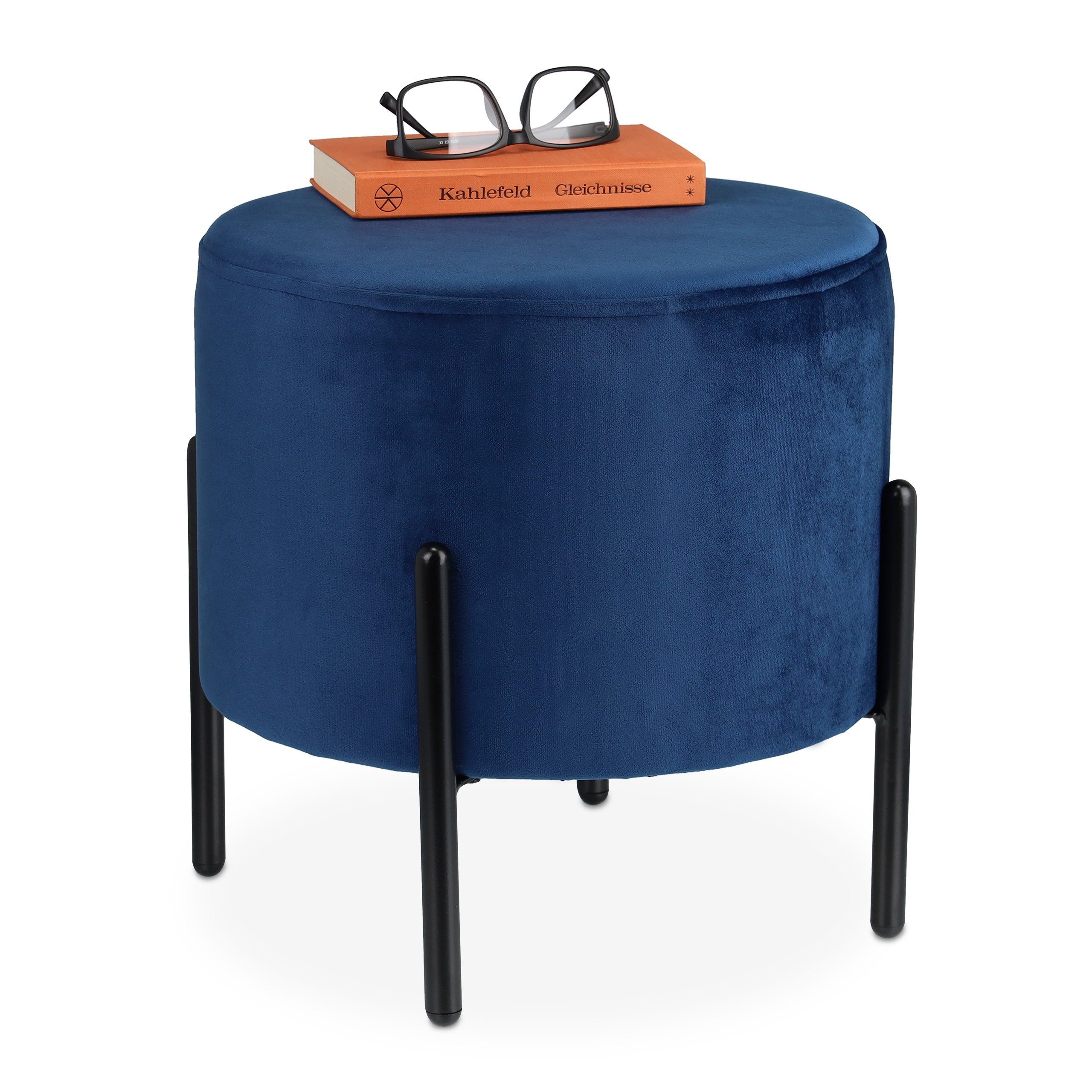 relaxdays Polsterhocker Blauer Samthocker