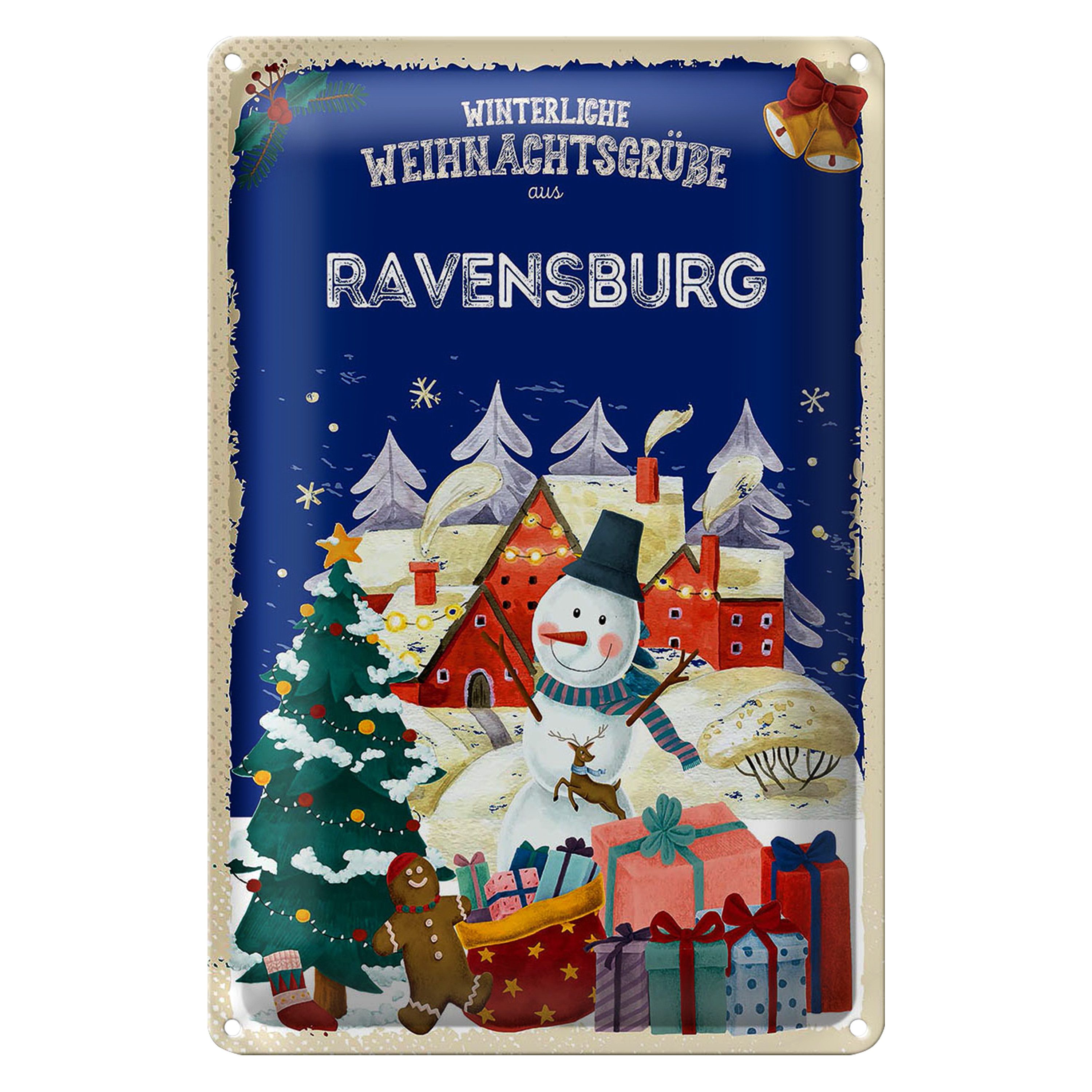 Roomando Metallschild Blechschild Weihnachtsgrüße RAVENSBURG 20x30cm