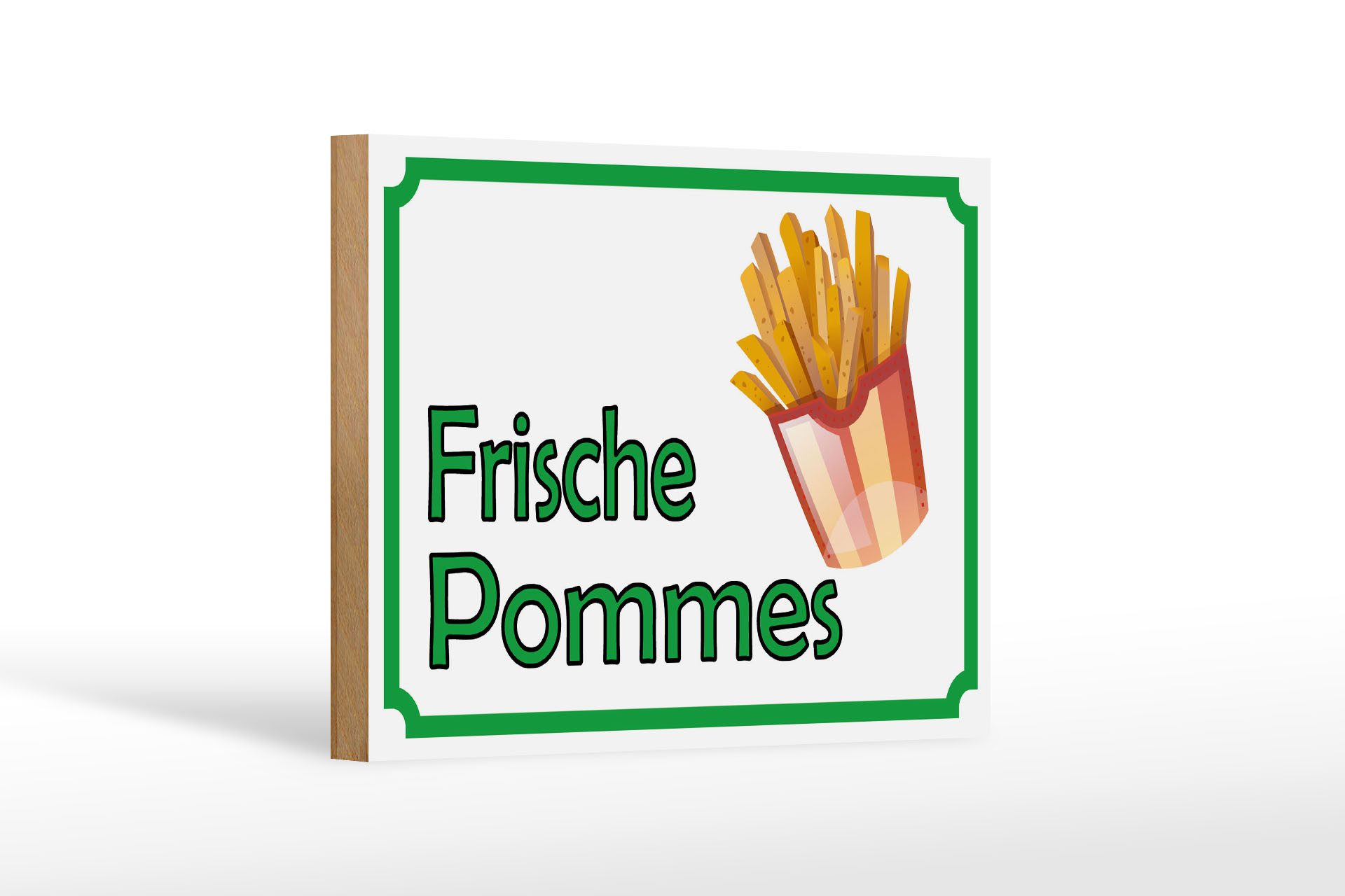 Holzbild Hinweis 18x12 cm frische Pommes Restaurant