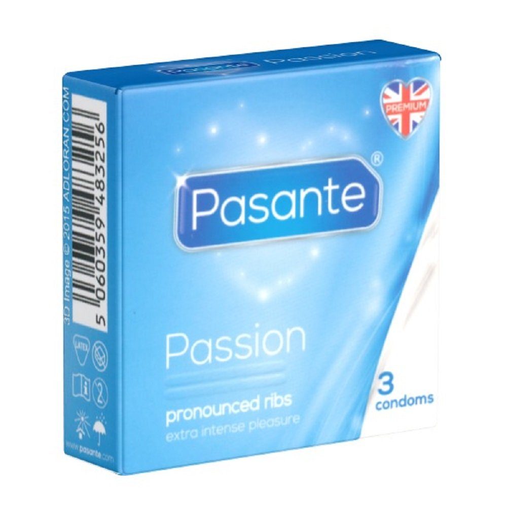 Pasante Kondome Pasante «Passion» (Ribbed) gerillte Kondome für einen besonders intensiven Orgasmus Packung mit, 3 St., Rippenkondome für verstärkte Gefühle und einen besonders intensiven Orgasmus