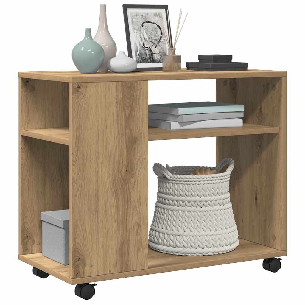 vidaXL Beistelltisch Beistelltisch mit Rollen Artisan-Eiche 70x35x60cm Holzwerkstoff (1-St)