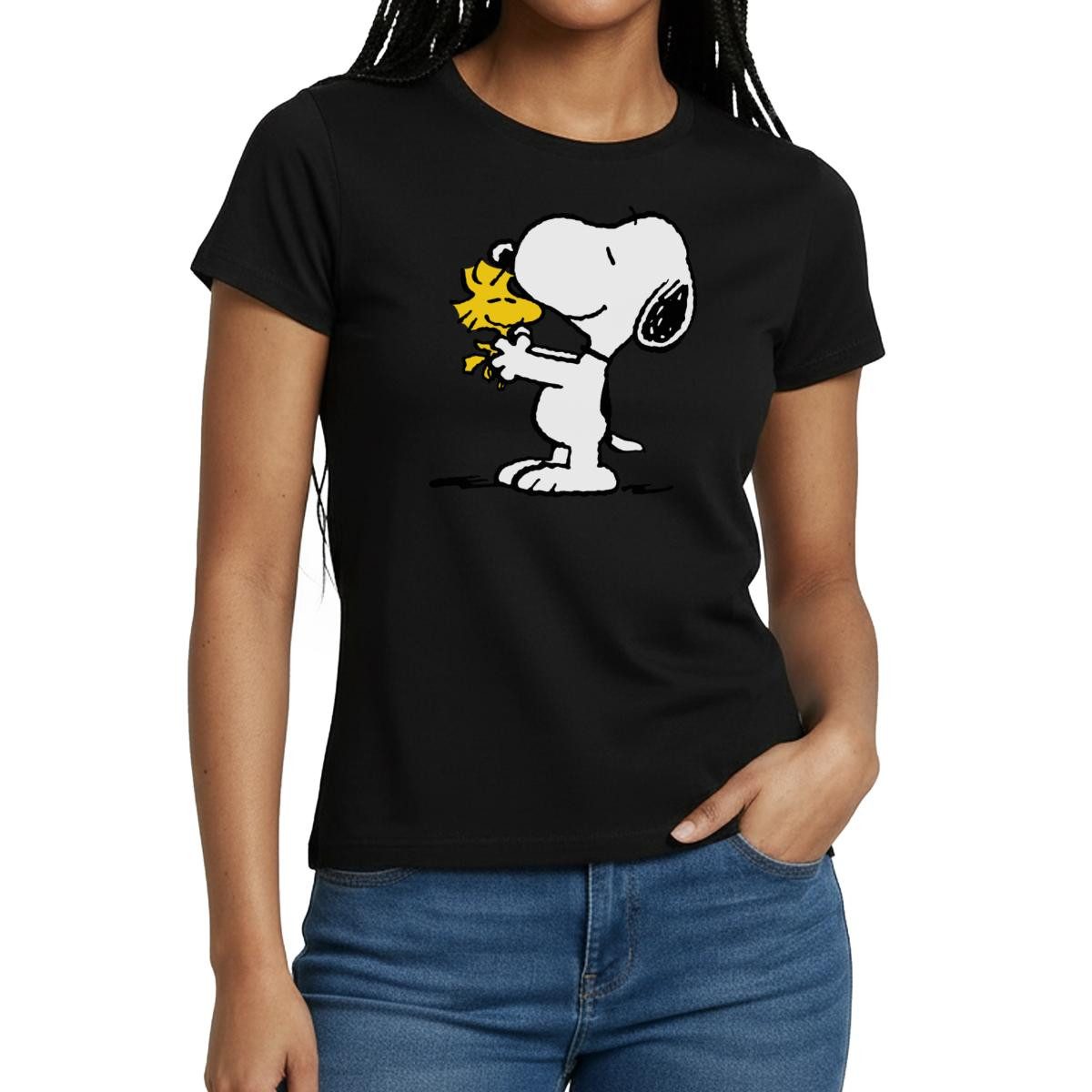 Spreadshirt T-Shirt Peanuts Snoopy Und Woodstock Frauen T-Shirt (1-tlg) Slim Fit, fällt klein aus