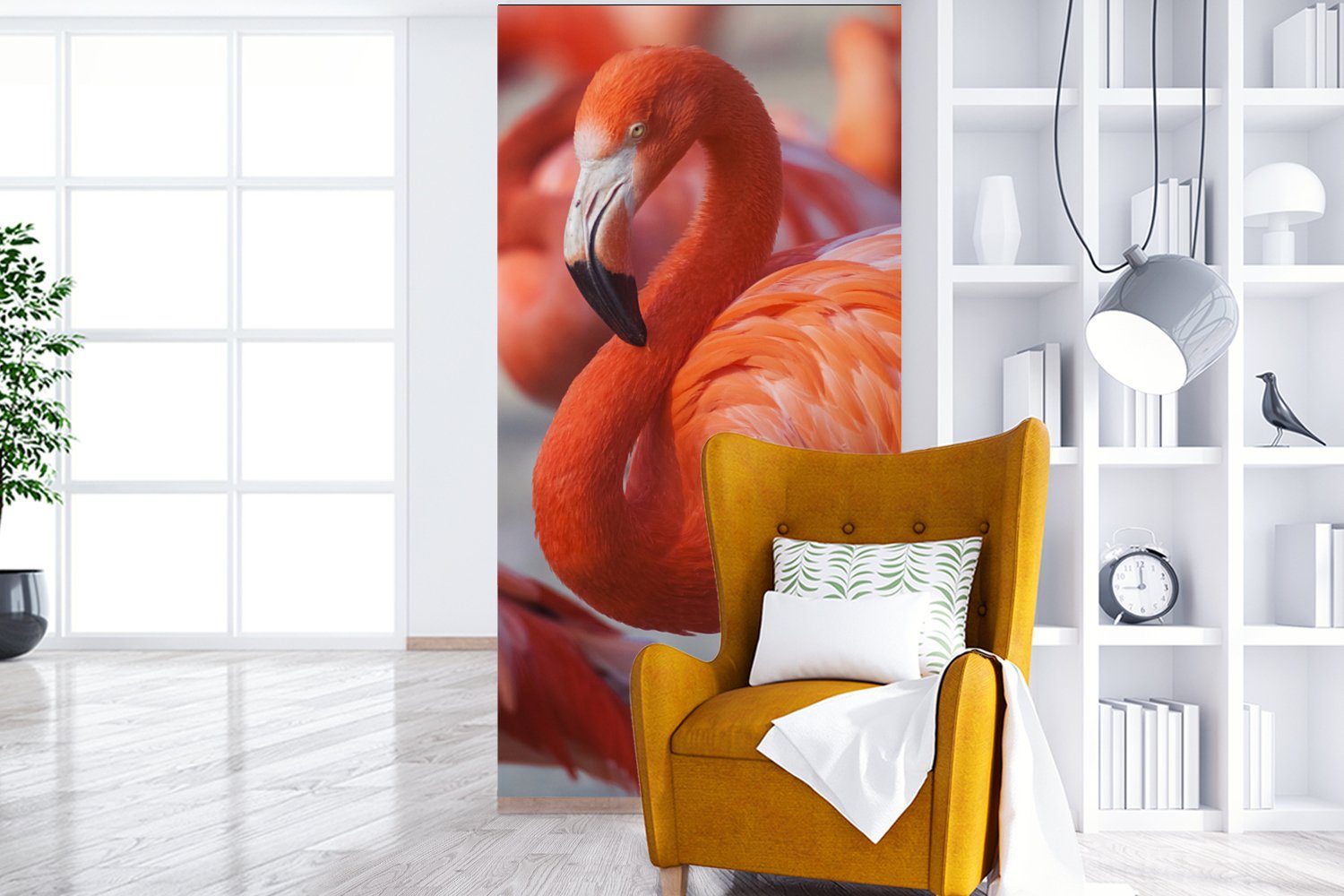 (2 - Schlafzimmer Vogel - für Wohnzimmer Flamingo Rosa, St), - Fototapete bedruckt, Tiere Matt, Fototapete Küche, Vliestapete MuchoWow