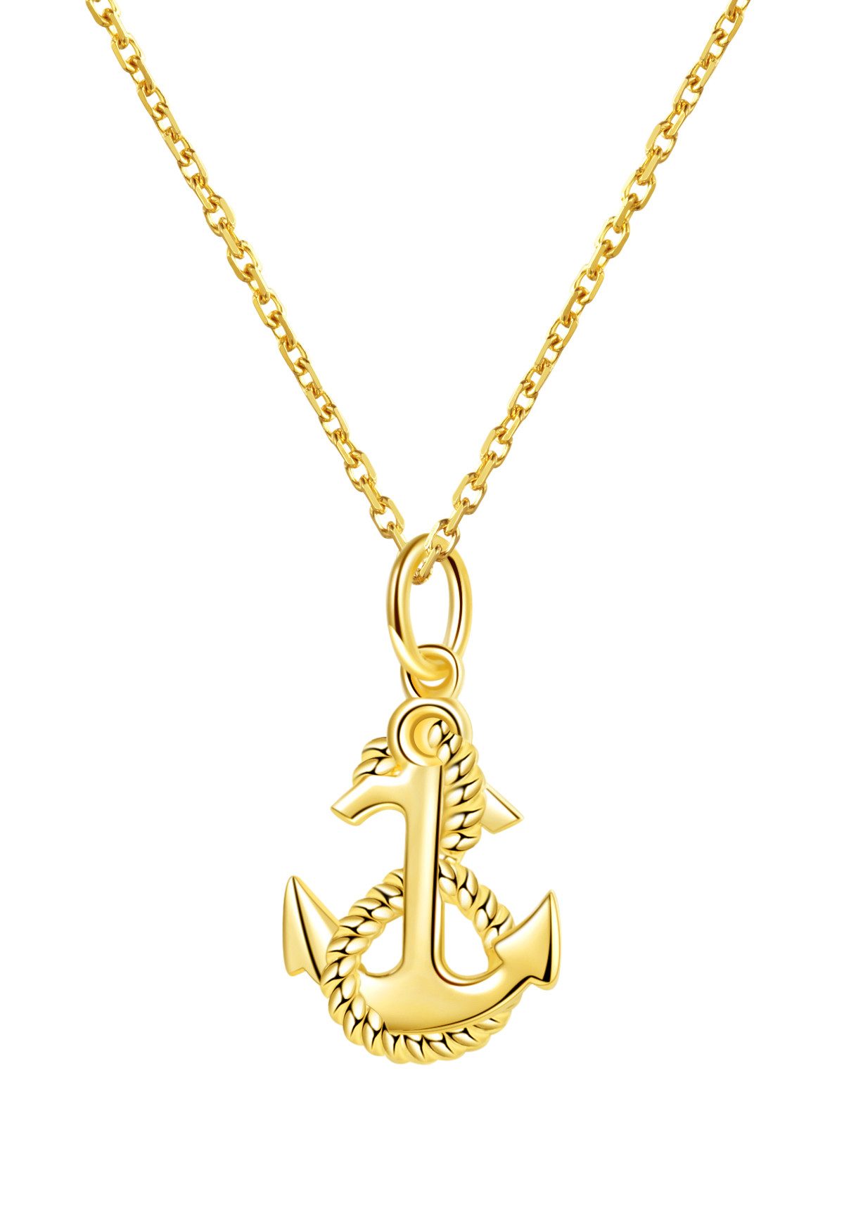 Dear Me Goldkette mit Anker Anhänger, 585er Gelbgold Maritime Motive, Anker Anhänger Goldkette aus 14K Echtgold, Massivgold Schmuck