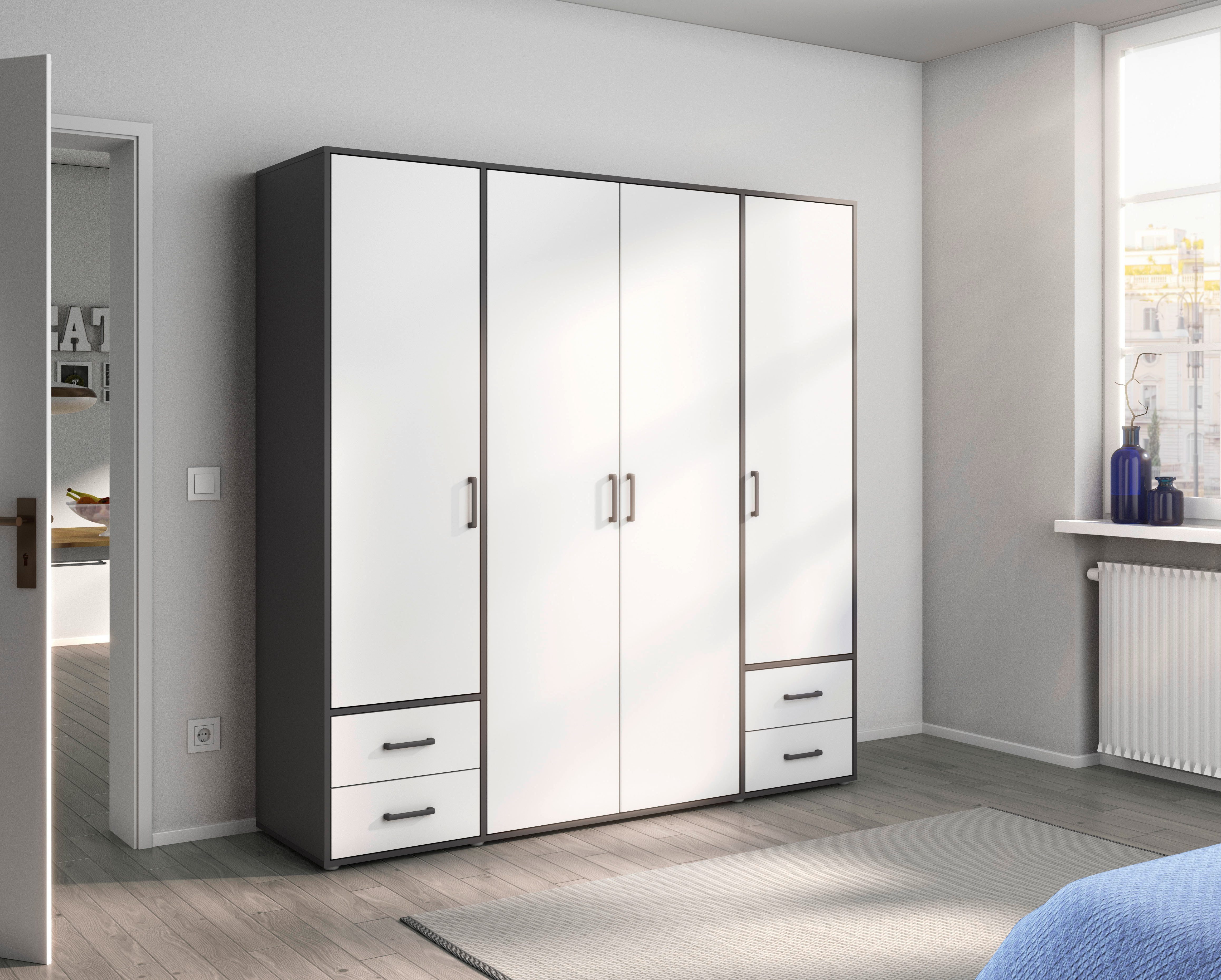 rauch Drehtürenschrank Kleiderschrank Schrank Garderobe Wäscheschrank VOYAGER (in 3 verschiedenen Ausstattungen BASIC/CLASSIC/PREMIUM) mit 2 modernen Griffvarianten, mit Außenschubladen MADE IN GERMANY