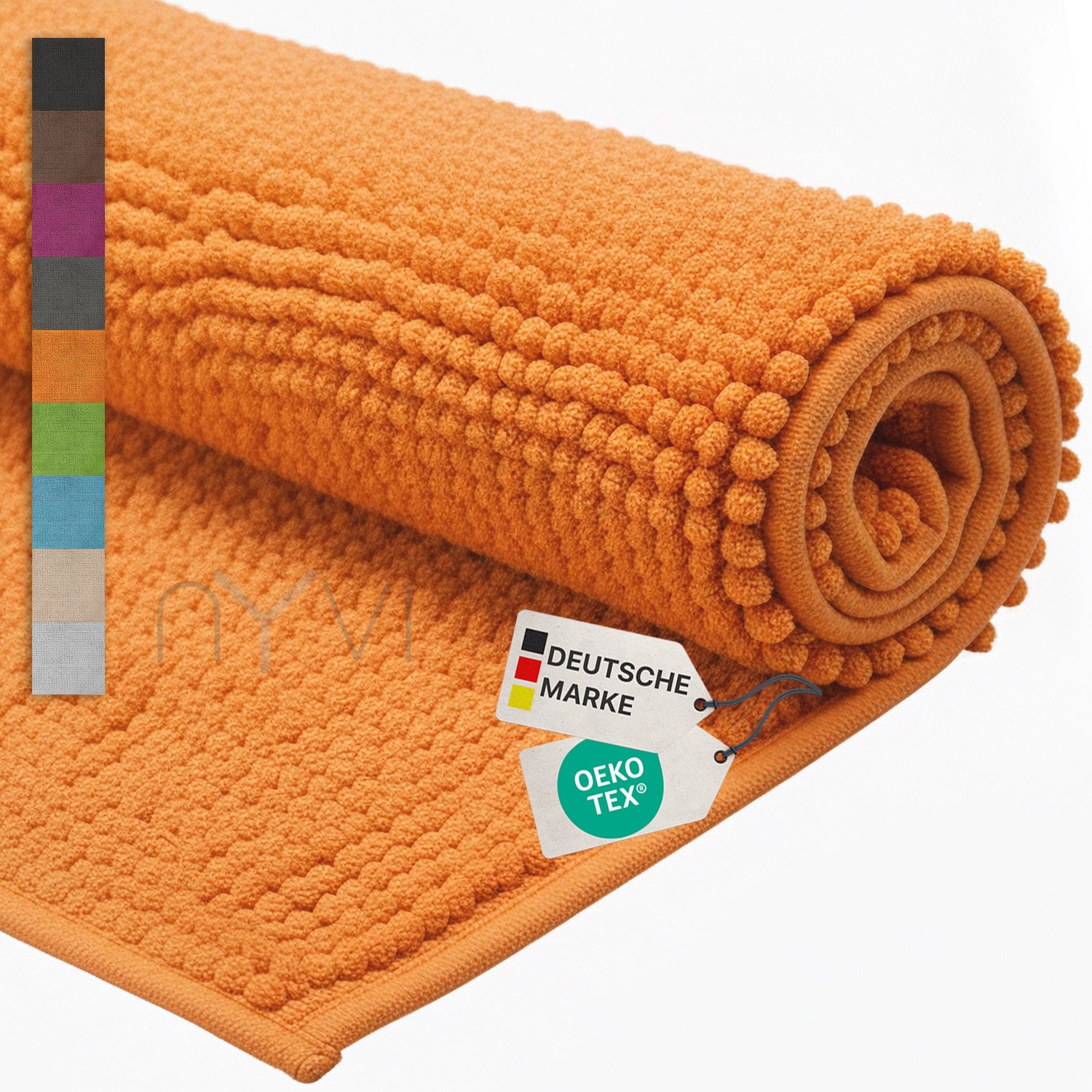 NYVI Badematte Коврики для ванной Set 2 teilig Chenille 50x80 Badematte und 45x50 WC-Vorleger, Höhe 20 mm, Polyester, Badezimmerteppich Set - Rutschfest, Saugstark, Schnell Trocknend