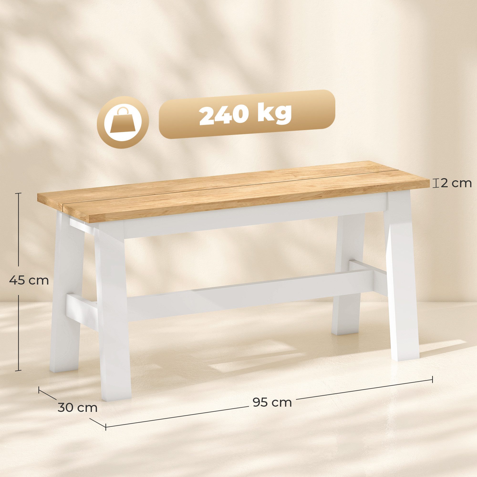 HOMCOM Sitzbank für Esszimmertisch Küchenbank (Modern Holzbank, 1-St., Essbank), bis 240 kg, 95 x 30 x 45 cm, Eiche