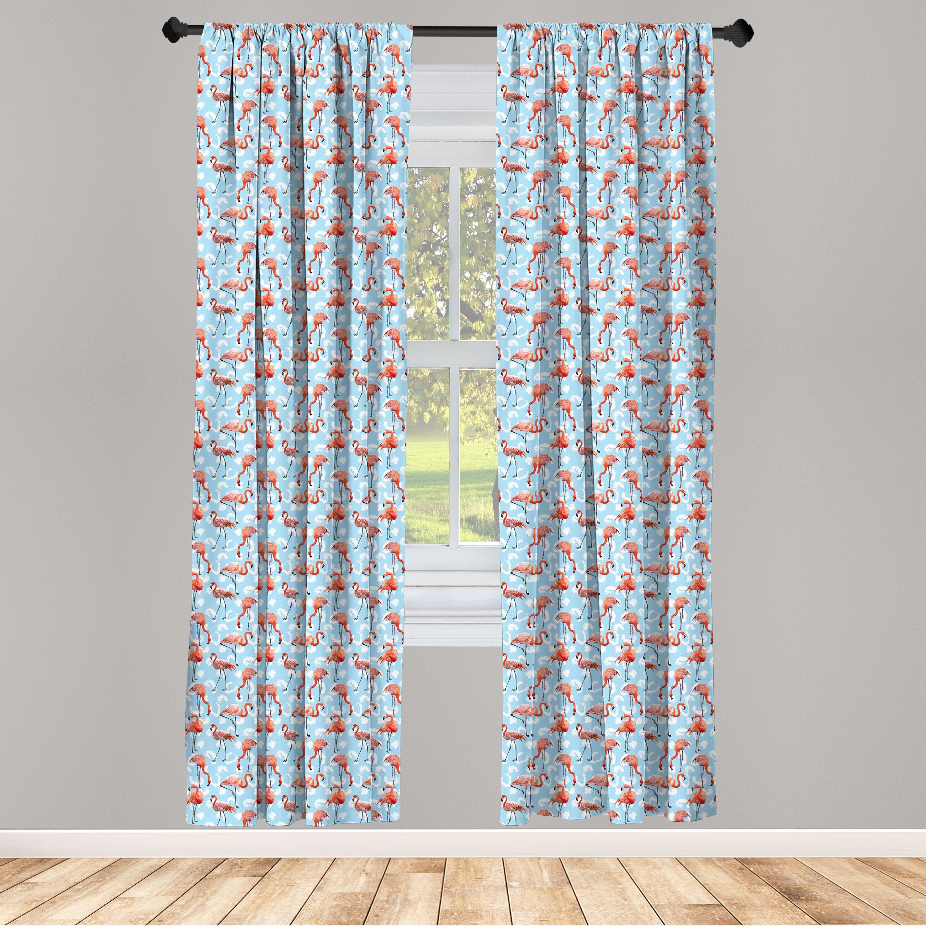 Gardine Vorhang für Wohnzimmer Schlafzimmer Dekor, Abakuhaus, Microfaser, Flamingo Langbeinige Exotische Tiere