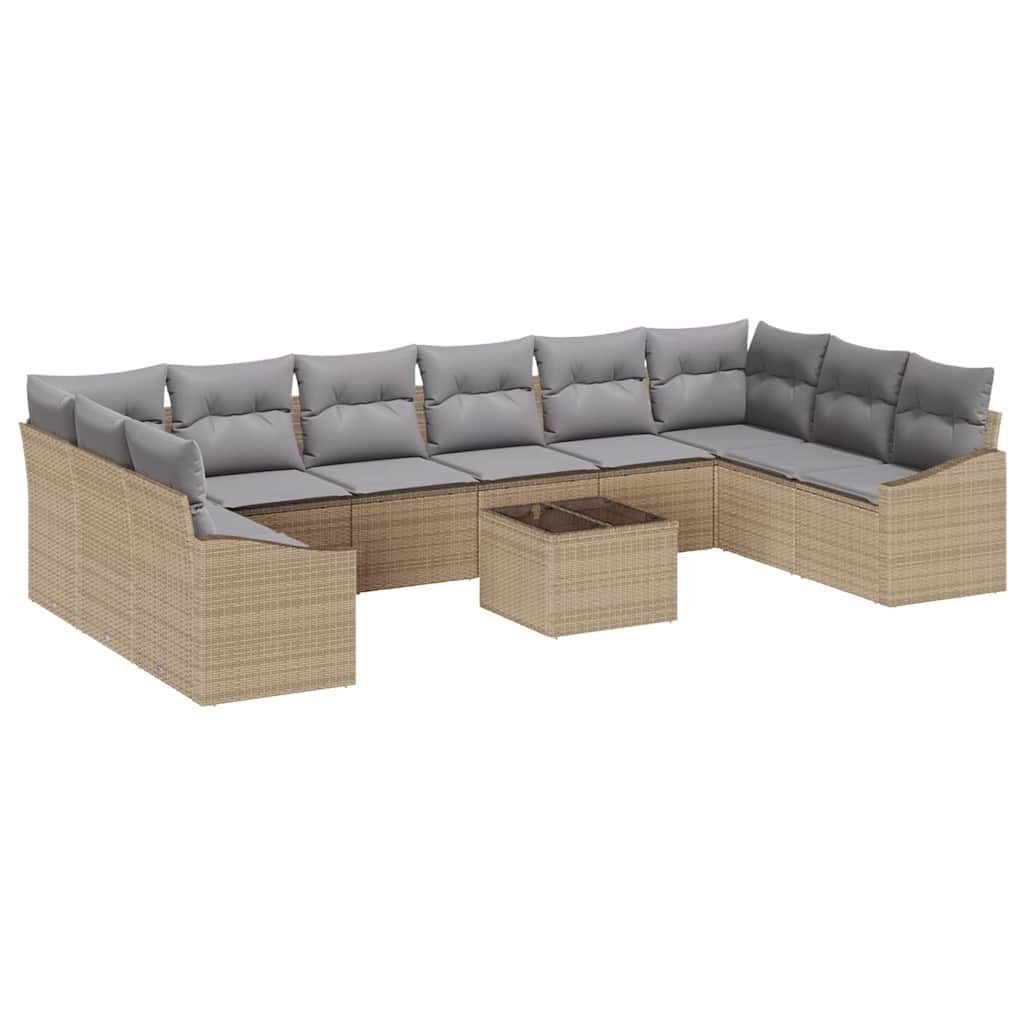 vidaXL Gartenlounge-Set Gartensofa-set mit Speicher Beige und Hellgrau Poly-Rattan, (11-tlg)