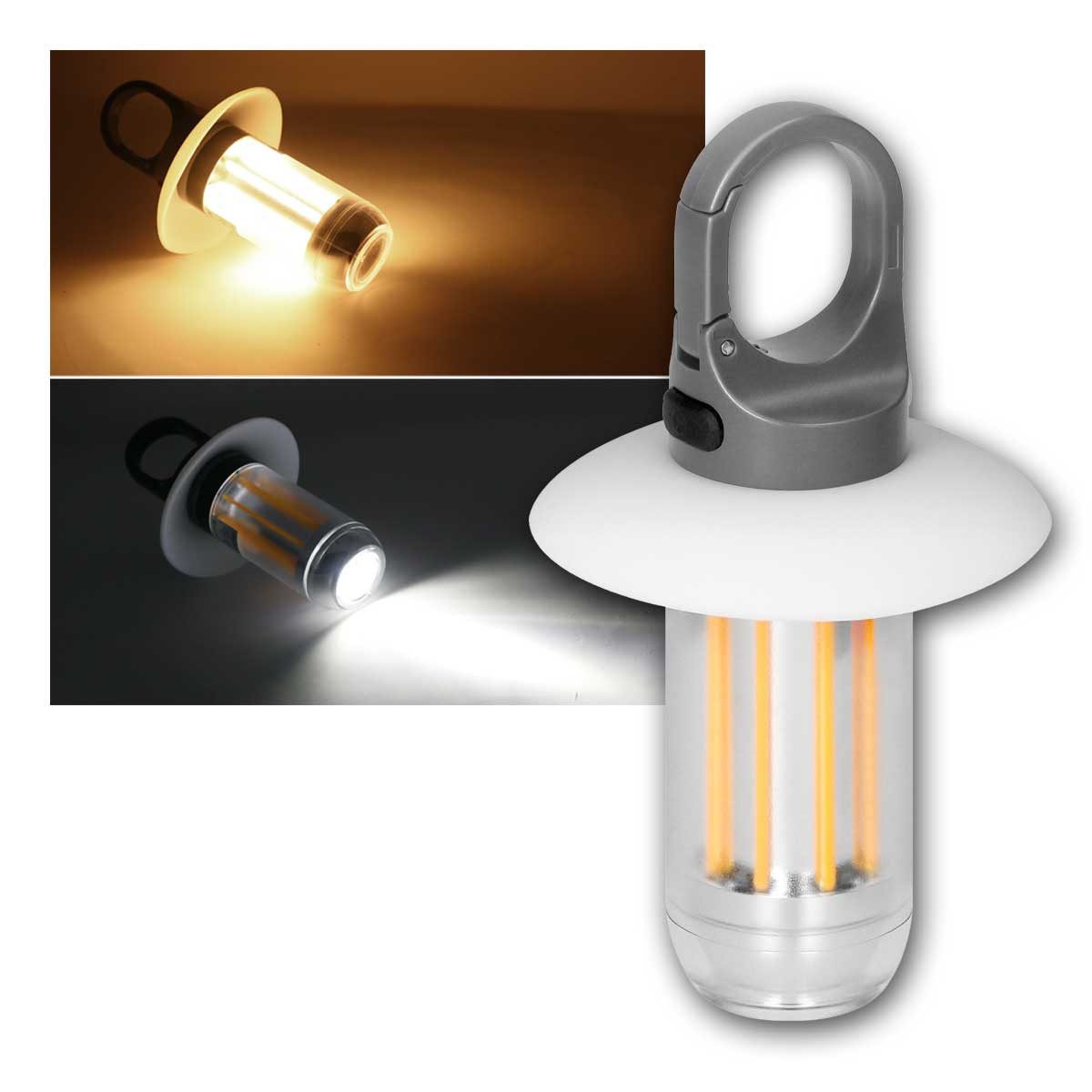 Virone LED Laterne LED Akku-Campinglaterne mit Karabiner, 3W, 200lm, kaltweiß,warmweiß