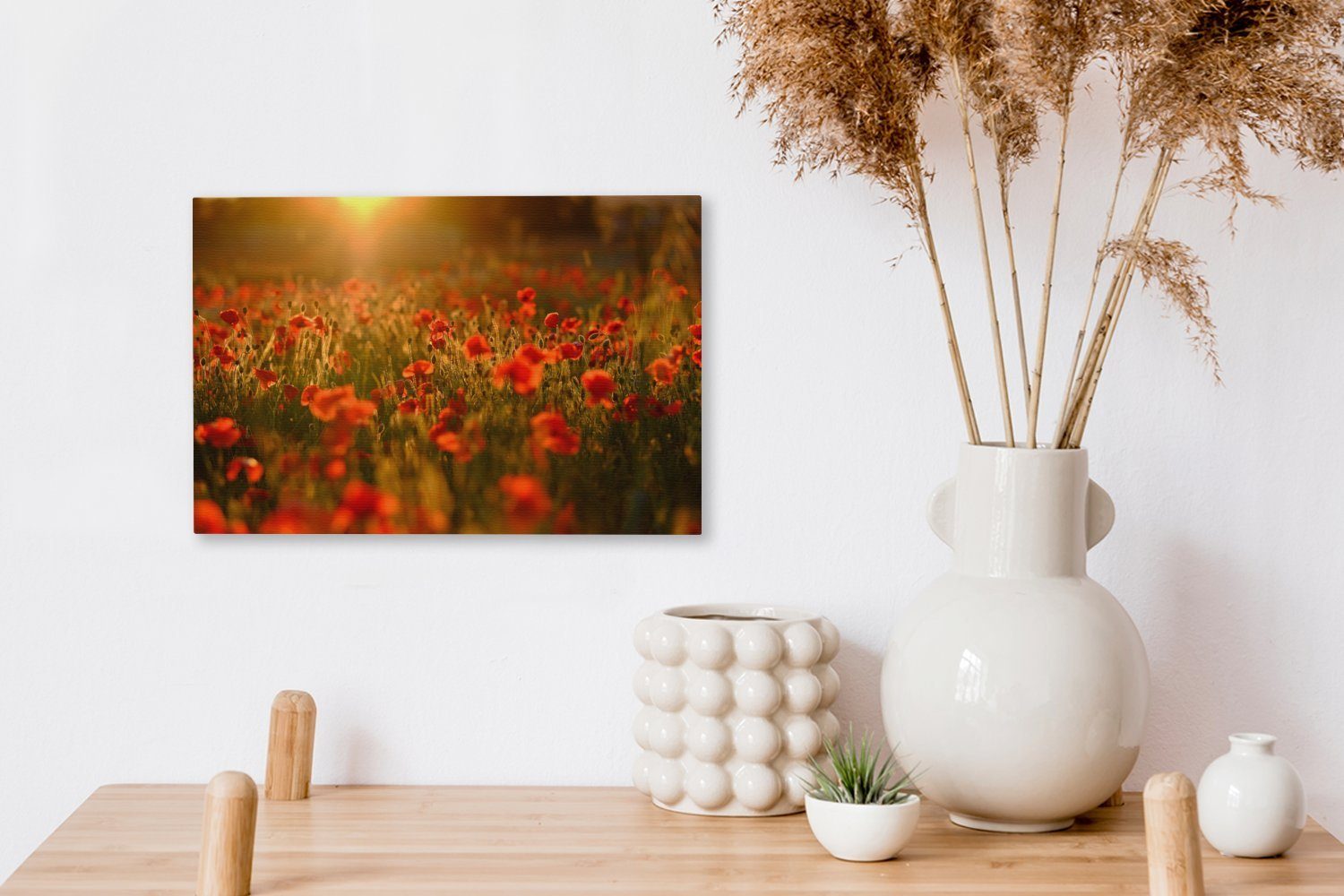 OneMillionCanvasses® Leinwandbild Mohnblumen Wanddeko, - 30x20 Wandbild Sonnenuntergang, Aufhängefertig, St), Leinwandbilder, Blumen (1 cm 