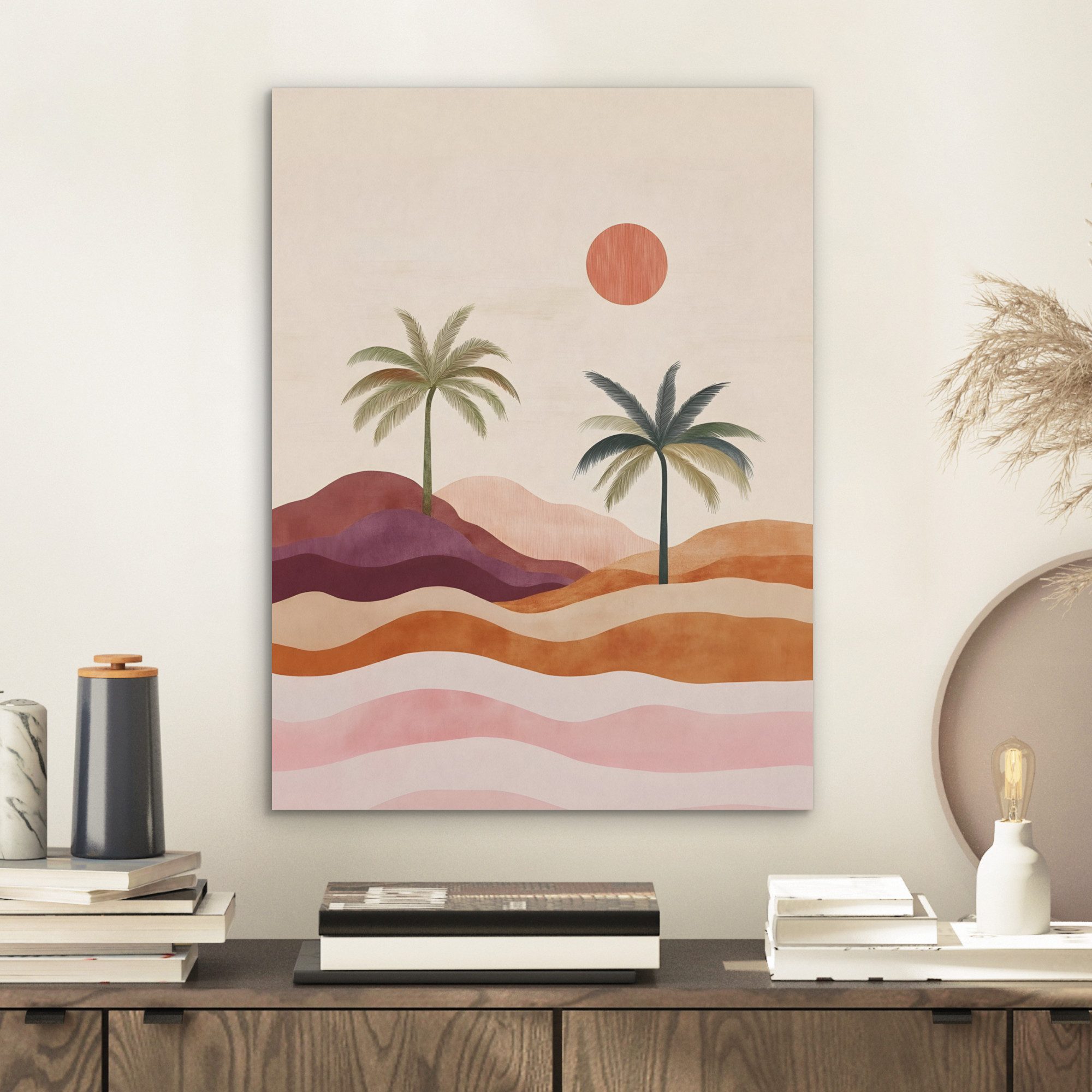 MuchoWow Gemälde Palmen - Abstrakt - Sonne - Hügel, Fotodruck (1 St), Akust günstig online kaufen