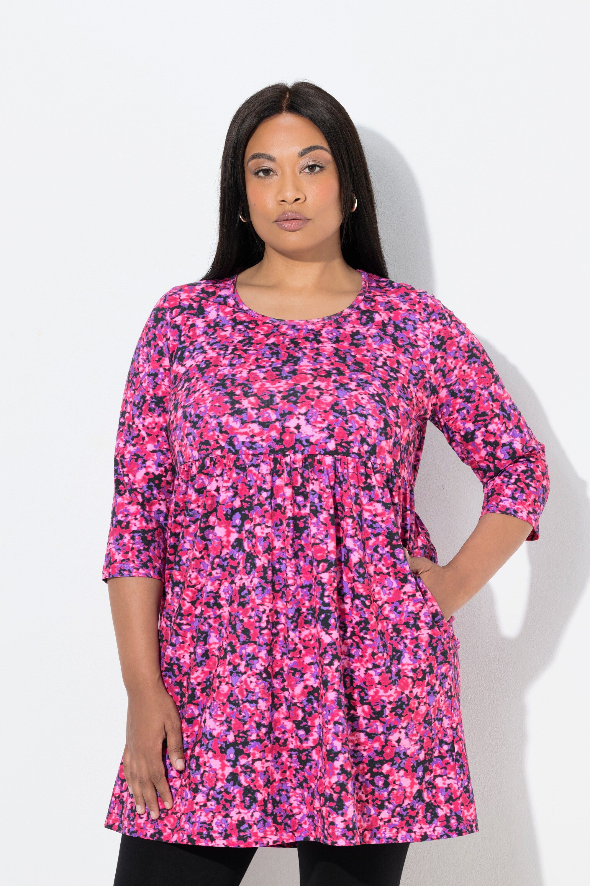 Longshirt Longshirt Blüten A-Linie Rundhals 3/4-Arm