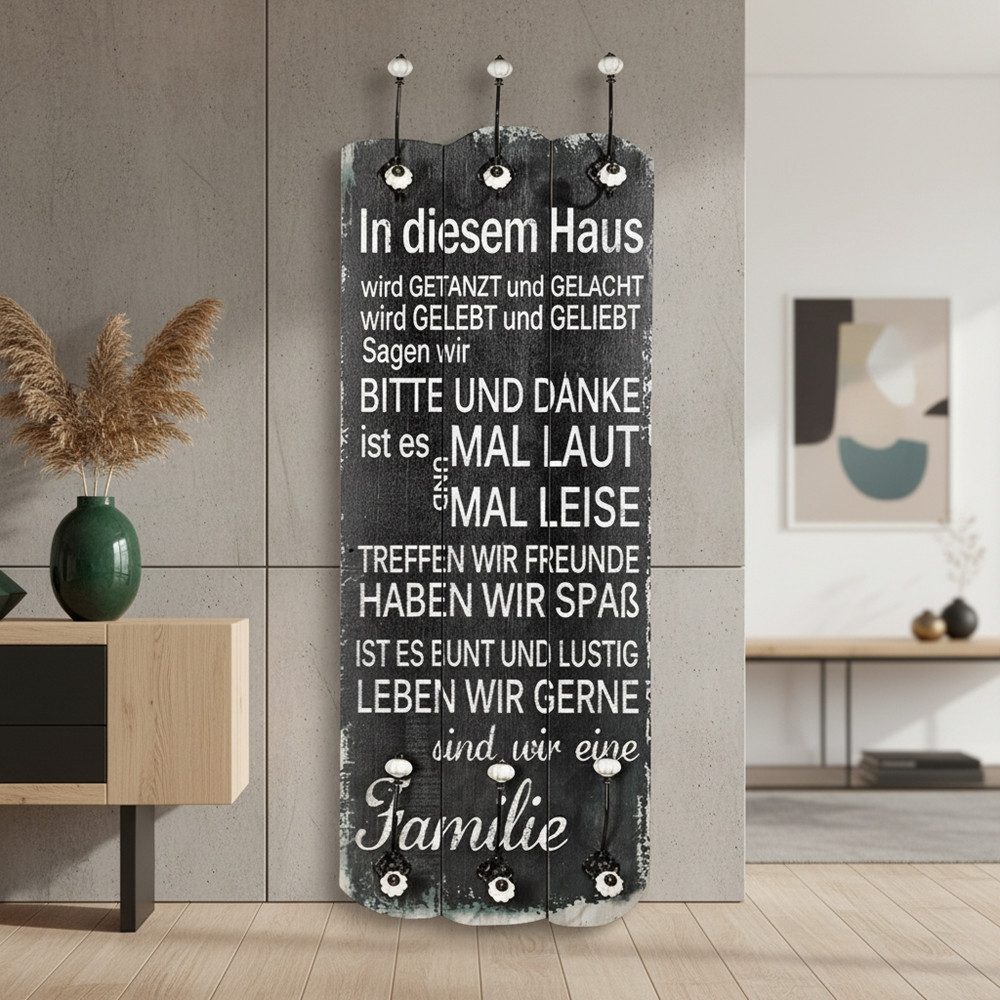 Mucola Garderobe Wandgarderobe Garderobenpaneel Flurgarderobe Wandpaneel schwarz (Stück, 1 St., Wandpaneel), Paulownienholz